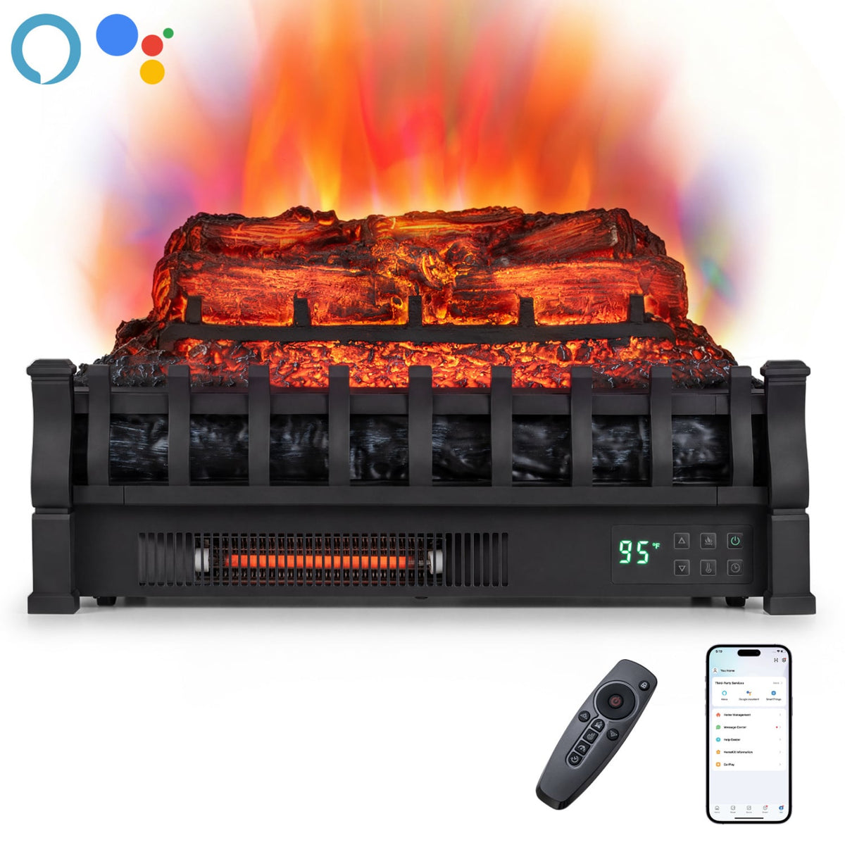 23" WiFi Fireplace Insert Pinewood Set with App and Remote-Black-Fireplaces-DECOROLALA