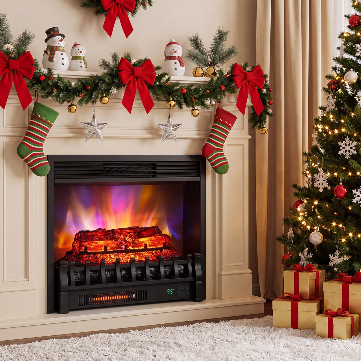 23" WiFi Fireplace Insert Pinewood Set with App and Remote-Black-Fireplaces-DECOROLALA