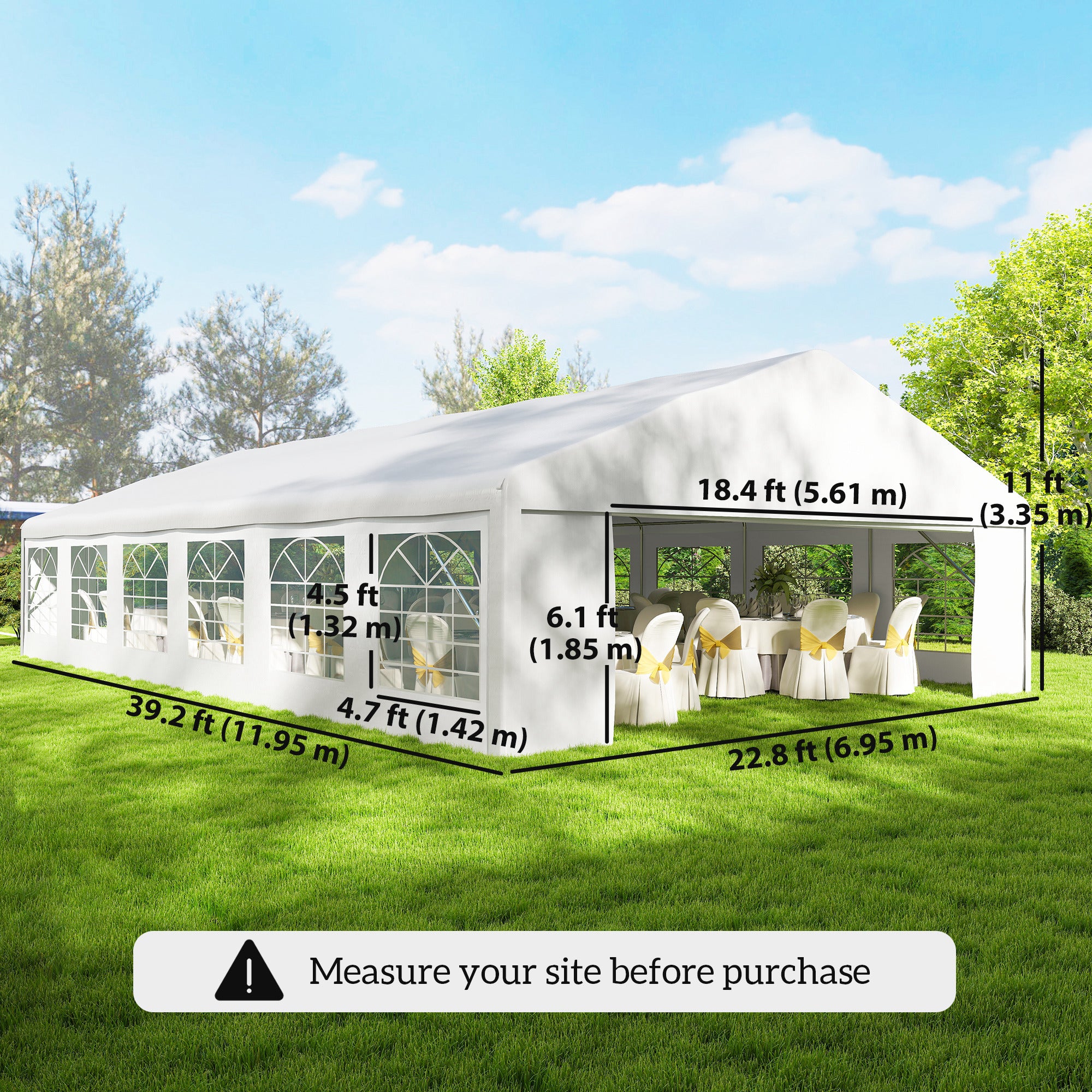 23' x 39' Heavy Duty Party Tent Canopy - White-Patio & Garden > Wedding & Events Tents > Canopy Tents-DECOROLALA