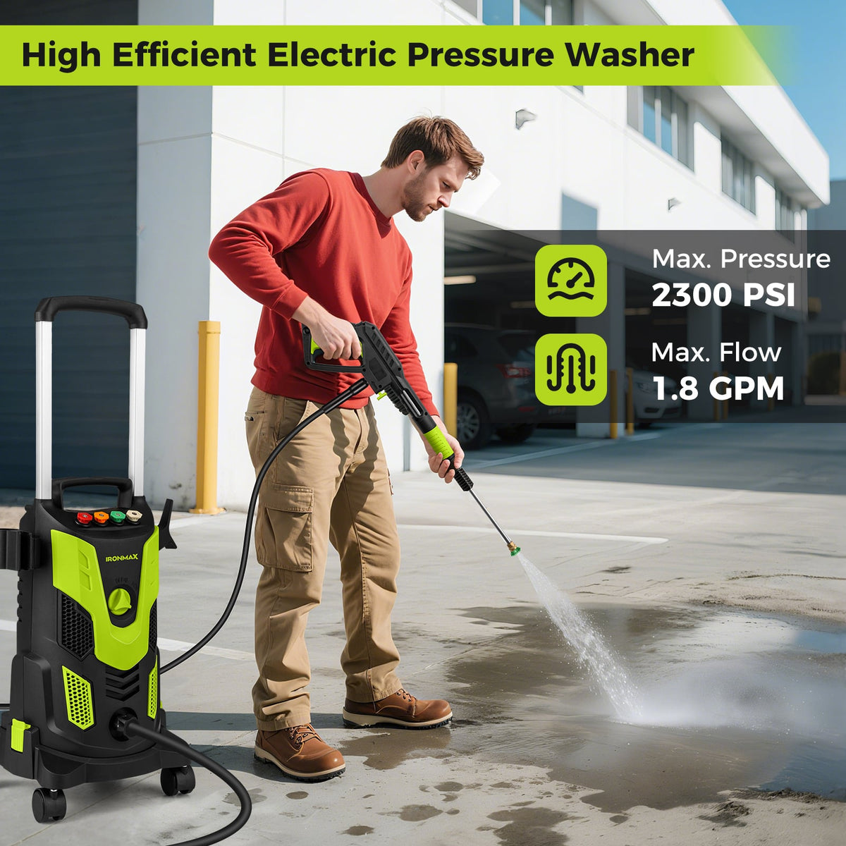 2300 PSI 1.8 GPM Electric High Pressure Power Washer-Green-Pressure Washers-DECOROLALA