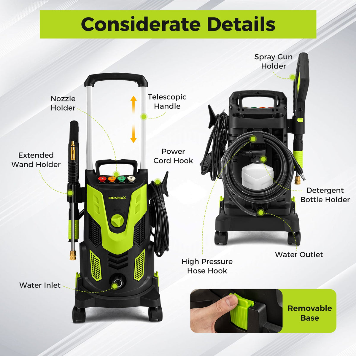 2300 PSI 1.8 GPM Electric High Pressure Power Washer-Green-Pressure Washers-DECOROLALA