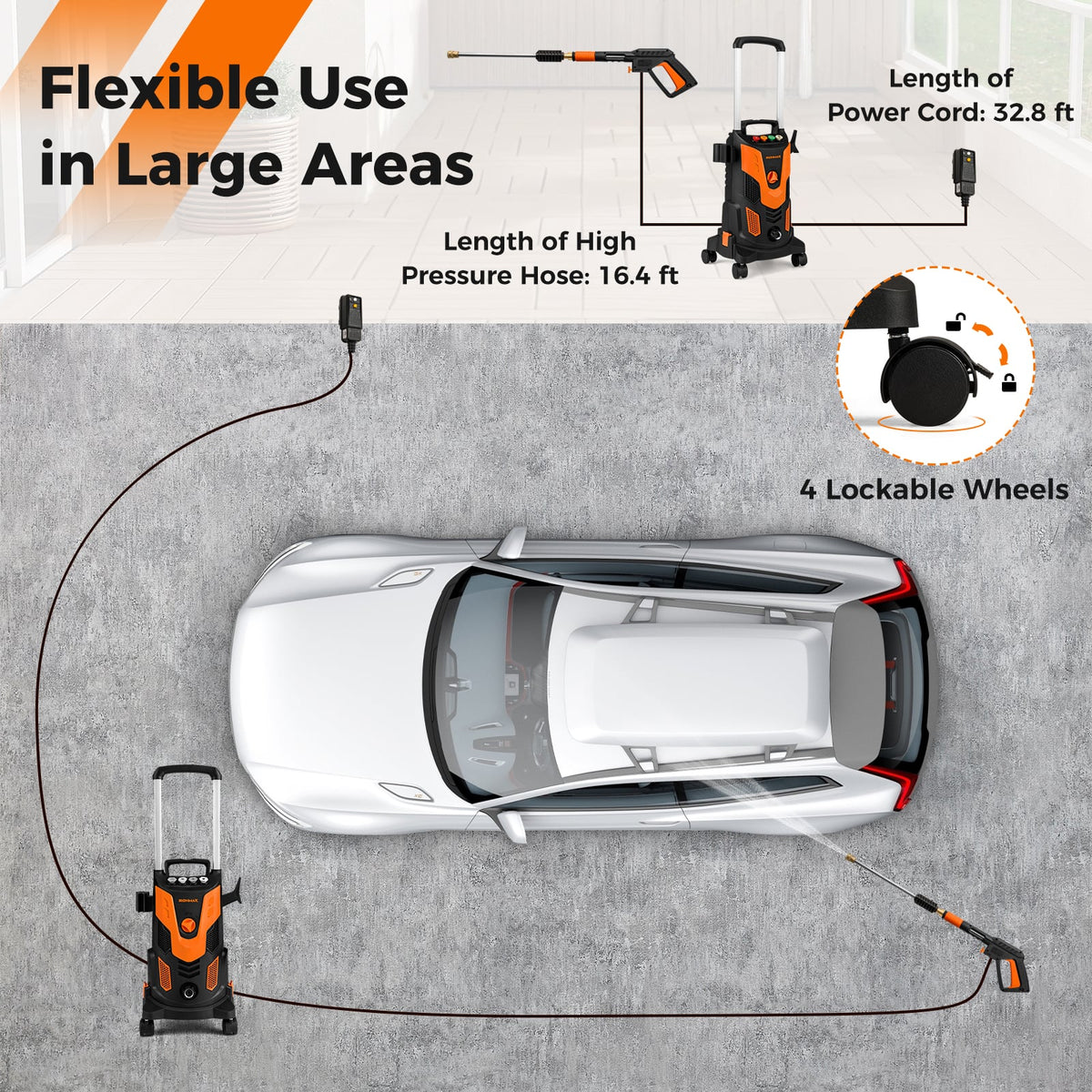 2300 PSI 1.8 GPM Electric High Pressure Power Washer-Orange-Pressure Washers-DECOROLALA
