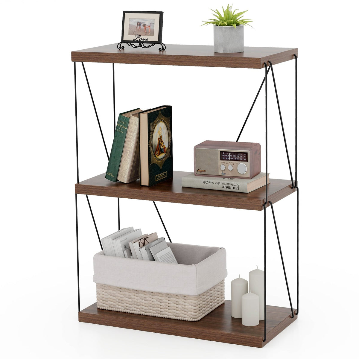 2/3/4/5-Tier Multipurpose Display Rack with Metal Frame-3-Tier-Bookcases-DECOROLALA