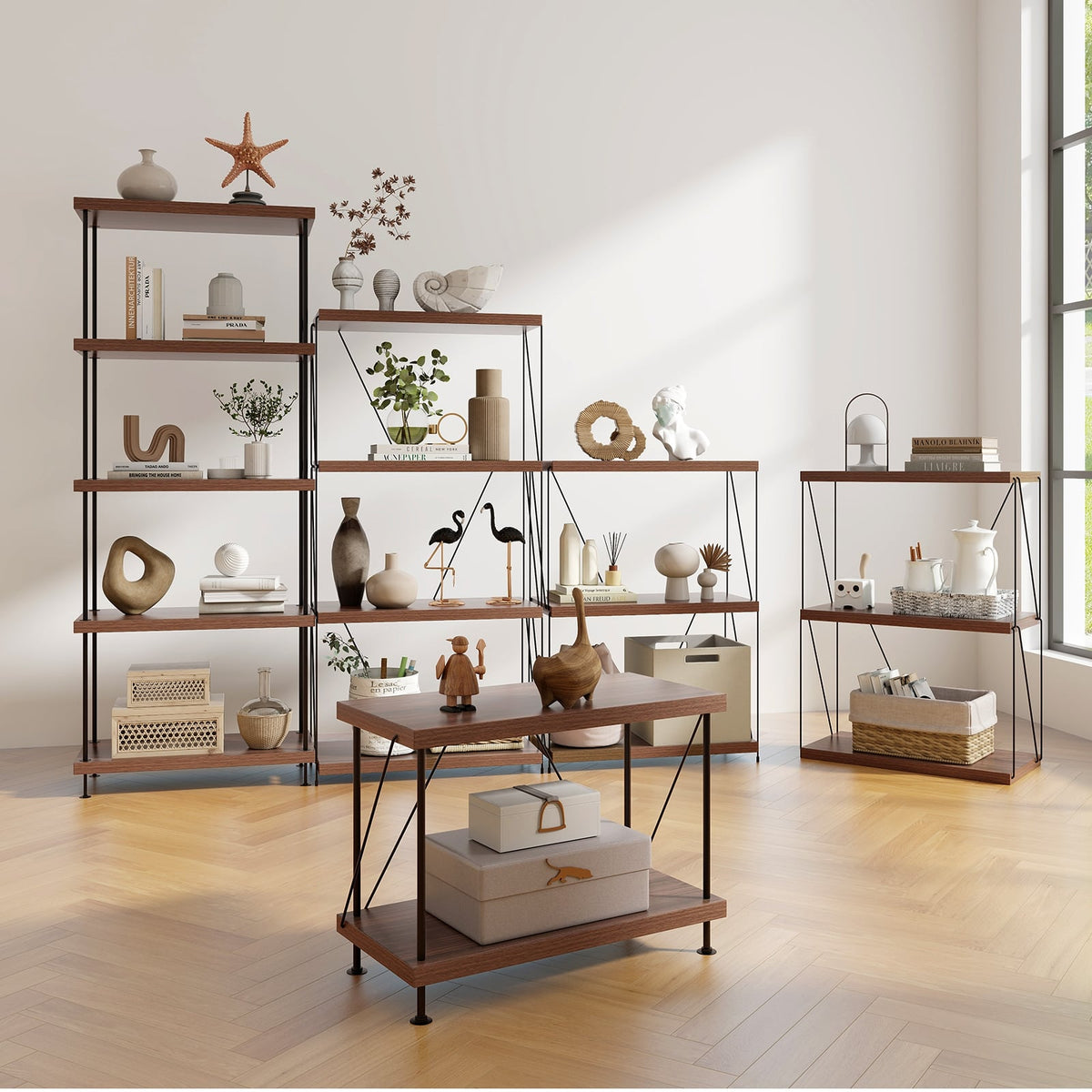 2/3/4/5-Tier Multipurpose Display Rack with Metal Frame-3-Tier-Bookcases-DECOROLALA
