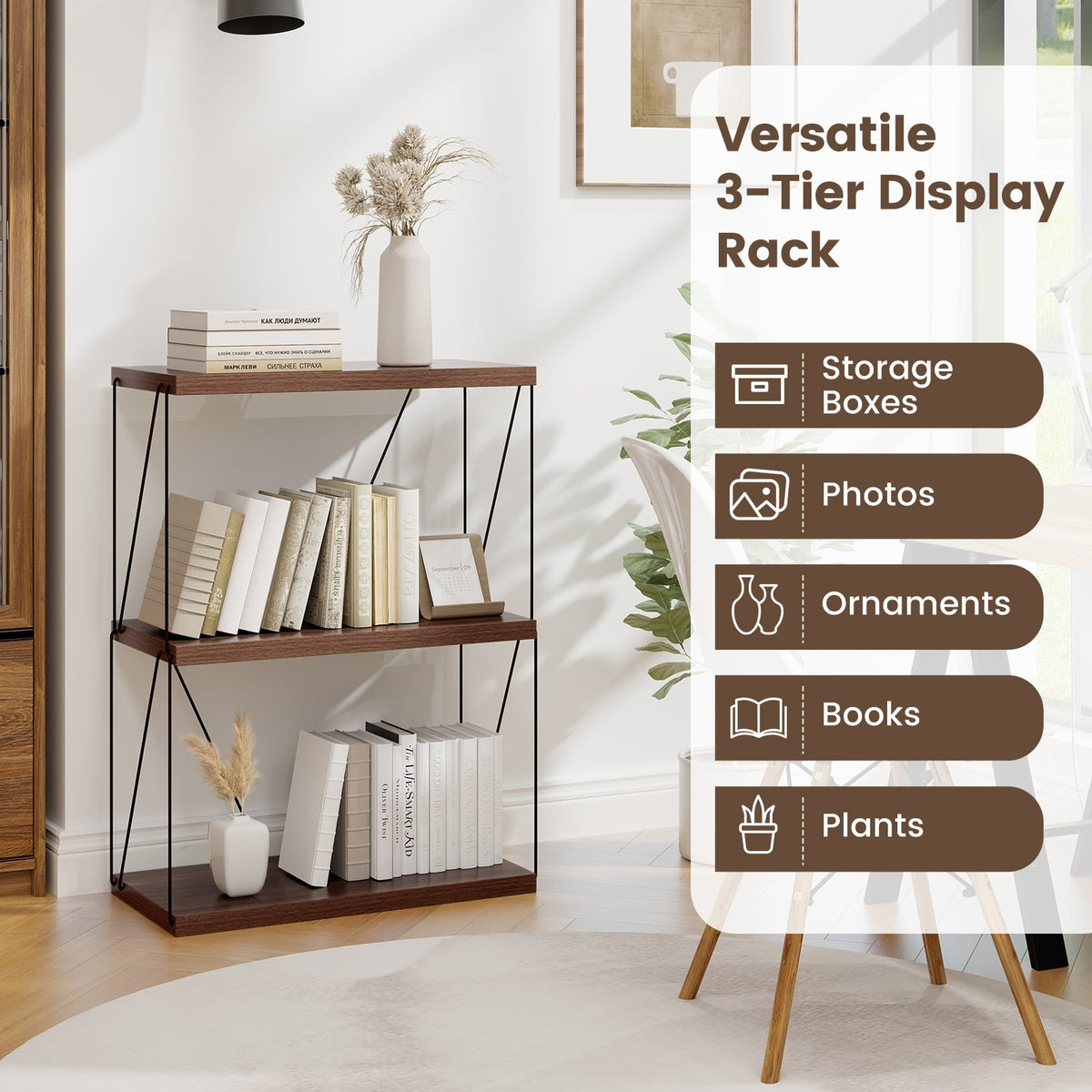 2/3/4/5-Tier Multipurpose Display Rack with Metal Frame-3-Tier-Bookcases-DECOROLALA