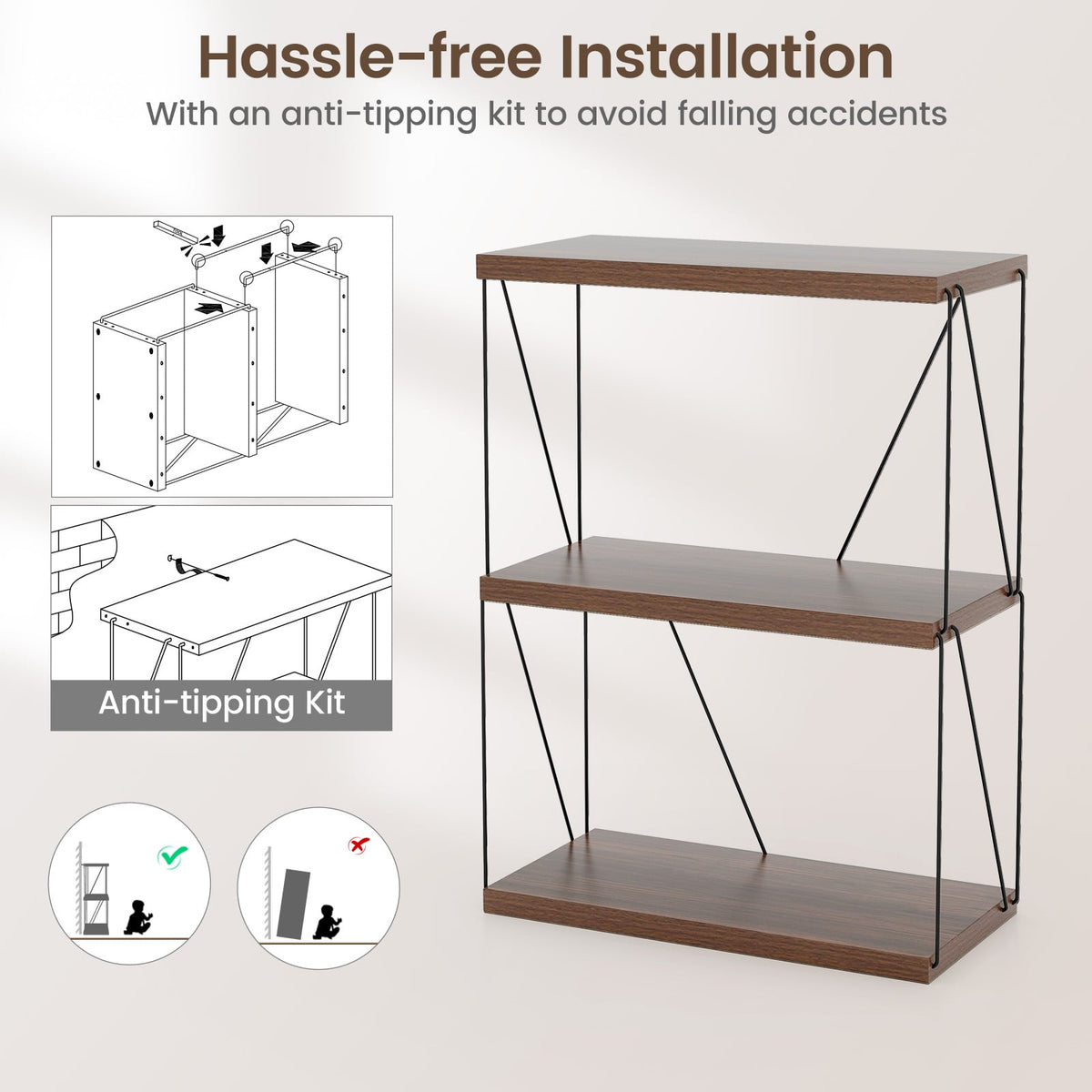 2/3/4/5-Tier Multipurpose Display Rack with Metal Frame-3-Tier-Bookcases-DECOROLALA