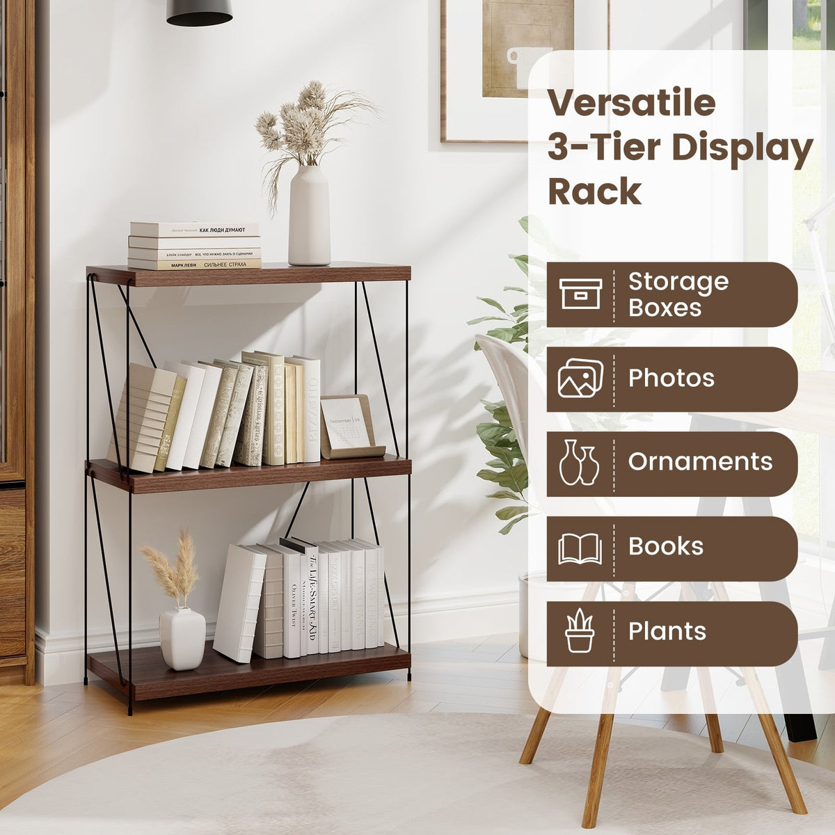 2/3/4/5-Tier Multipurpose Display Rack with Metal Frame-34 inches-Bookcases-DECOROLALA
