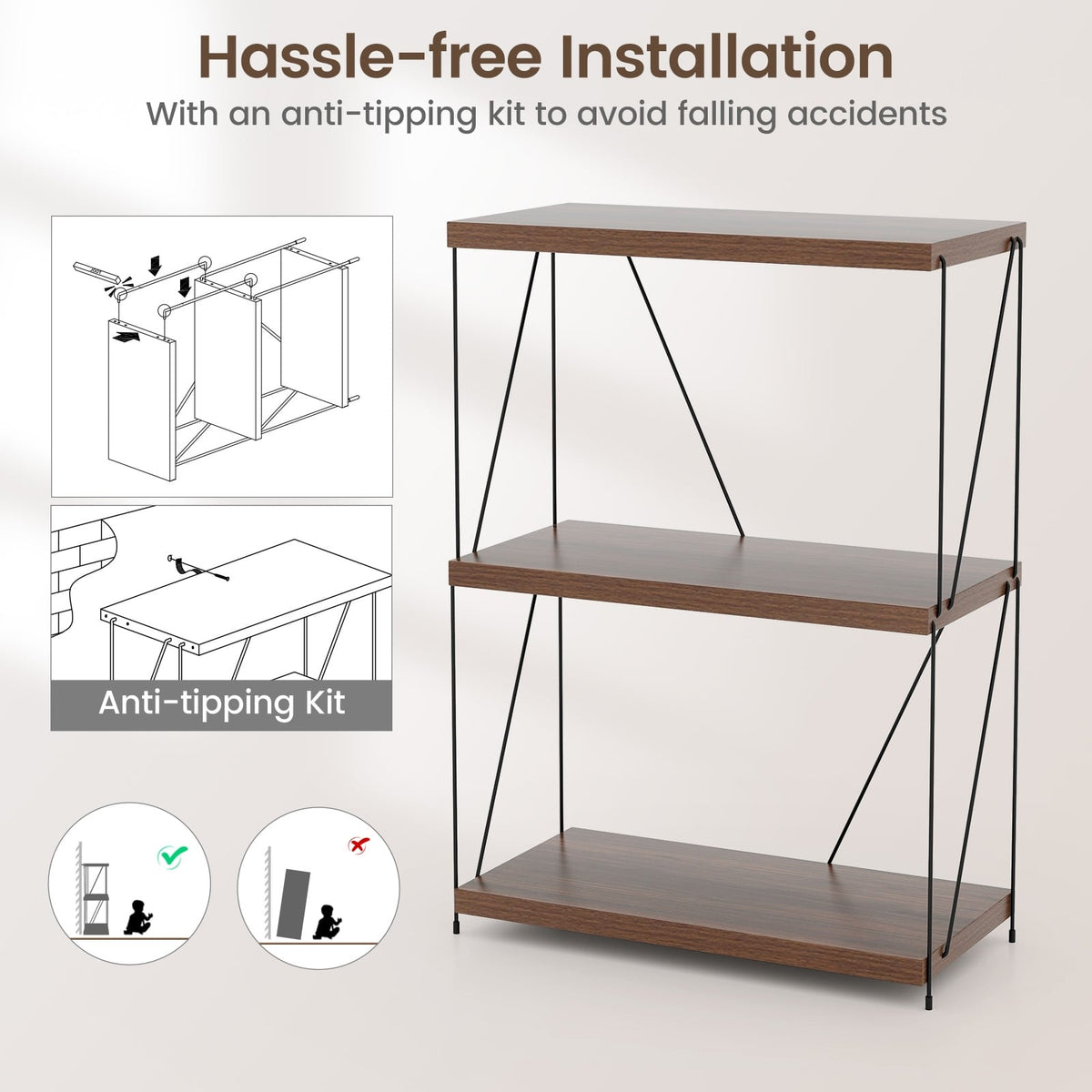 2/3/4/5-Tier Multipurpose Display Rack with Metal Frame-34 inches-Bookcases-DECOROLALA