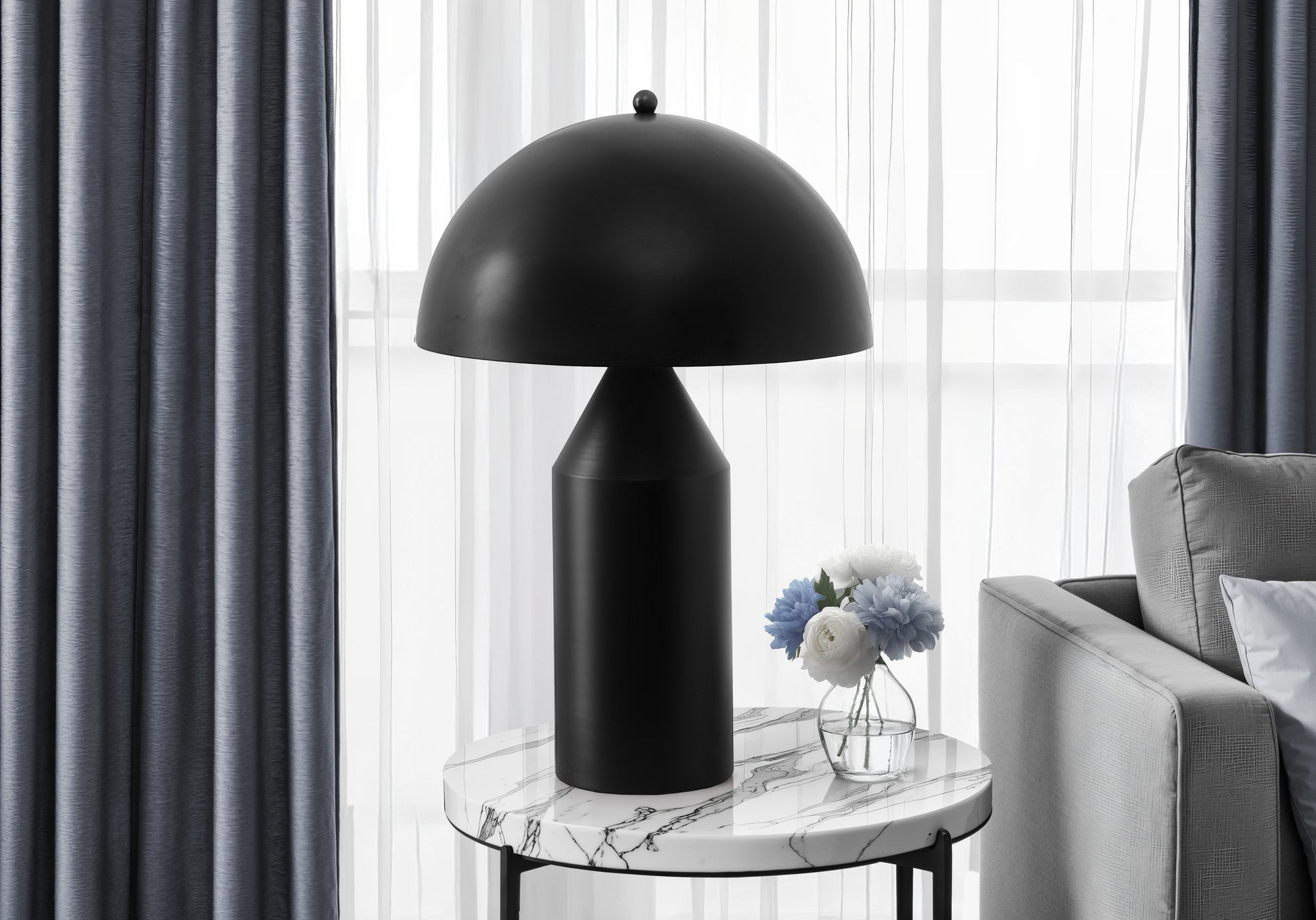 23"H Black Metal Table Lamp with Mushroom Shade-Lighting-DECOROLALA