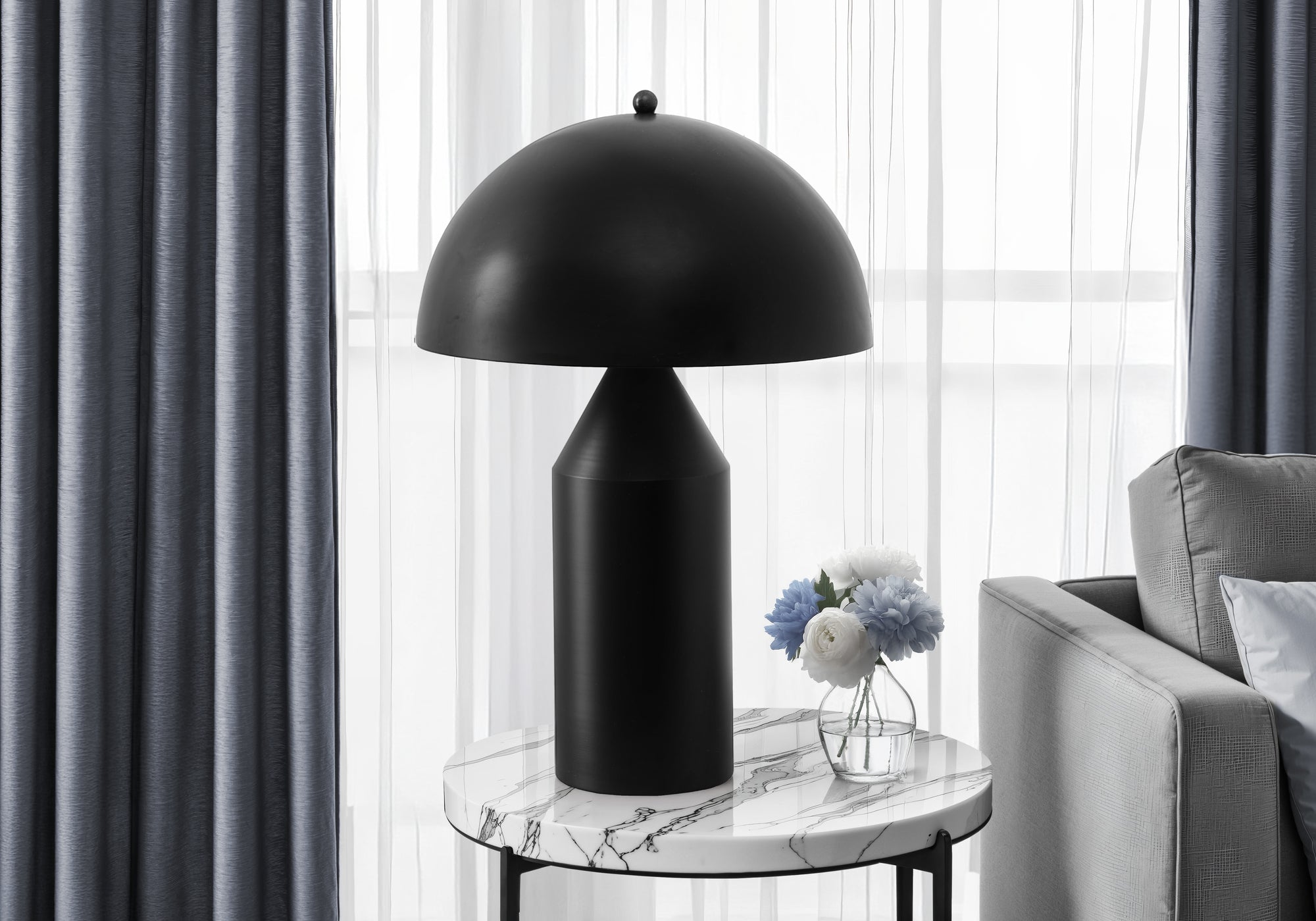 23"H Black Metal Table Lamp with Mushroom Shade-Lighting-DECOROLALA