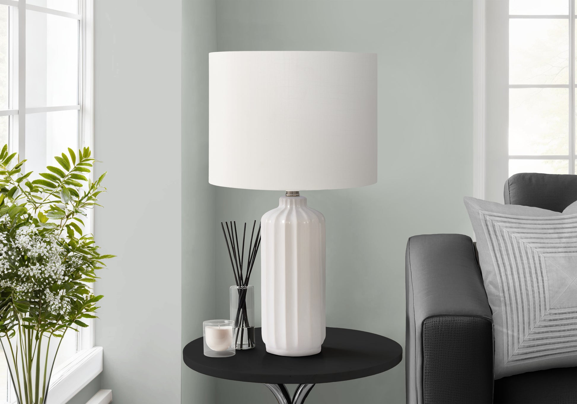 23"H Blue Ceramic Table Lamp with Ivory Shade-Lighting-DECOROLALA
