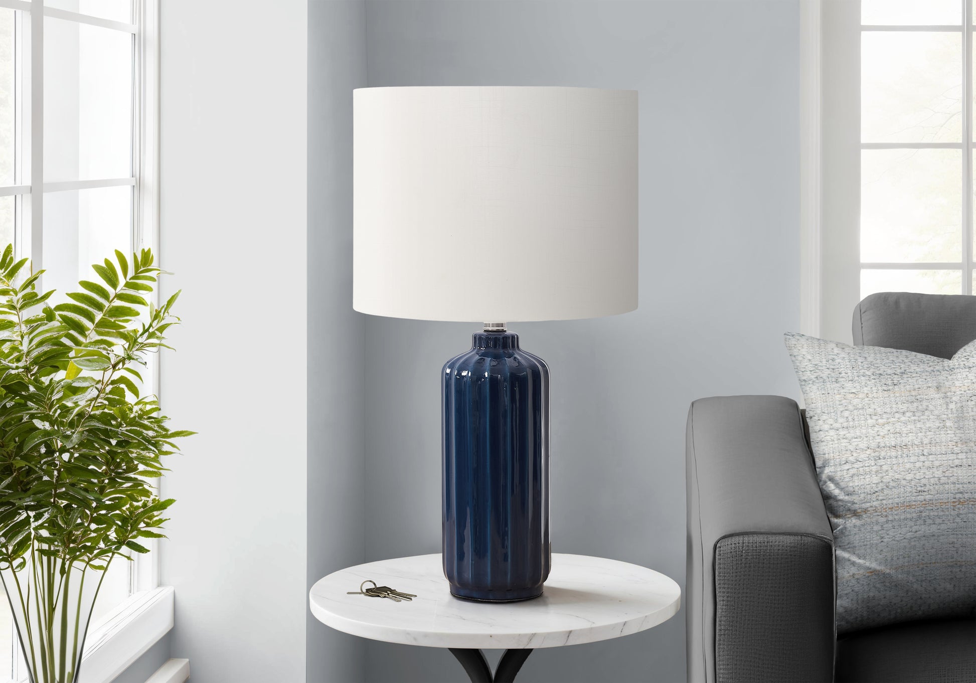 23"H Blue Ceramic Table Lamp with Ivory Shade-Lighting-DECOROLALA