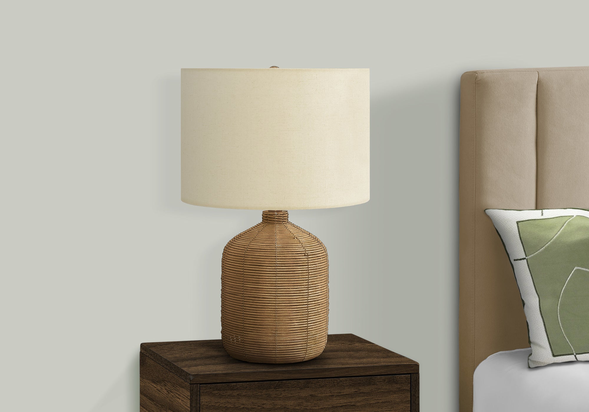 23"H Table Lamp Black Rattan Ginger Jar Ivory Shade-Lighting-DECOROLALA