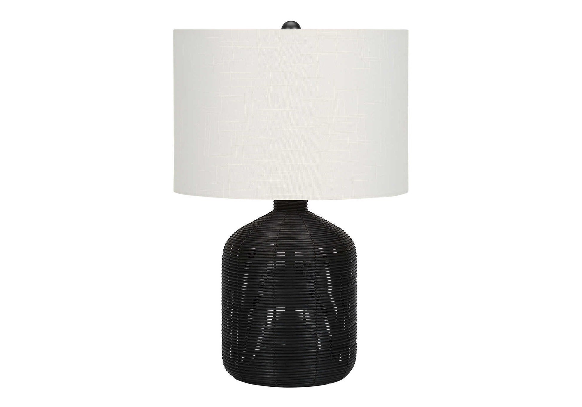 23"H Table Lamp Black Rattan Ginger Jar Ivory Shade-Lighting-DECOROLALA