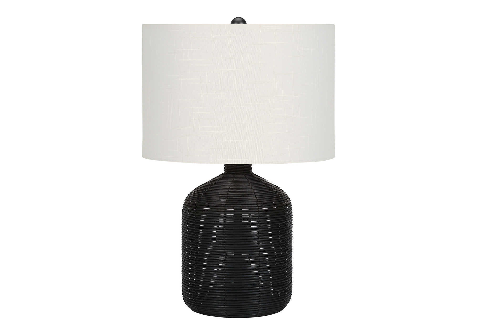 23"H Table Lamp Black Rattan Ginger Jar Ivory Shade-Lighting-DECOROLALA