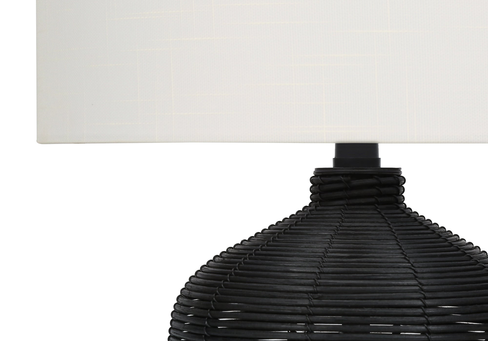 23"H Table Lamp Black Rattan Ginger Jar Ivory Shade-Lighting-DECOROLALA
