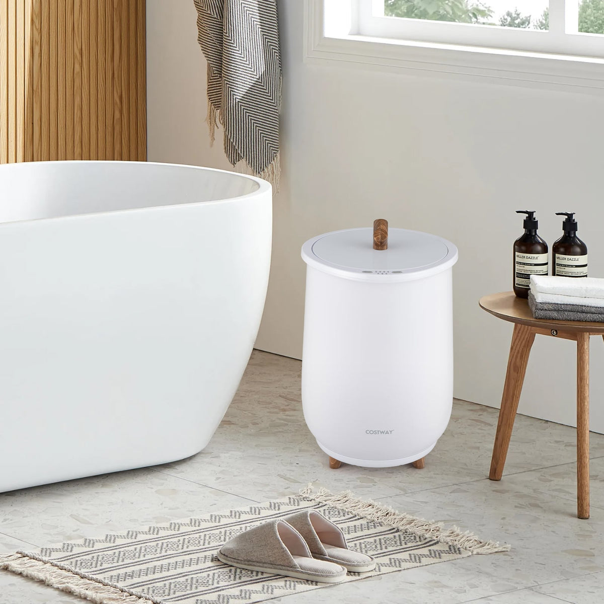 23L Bucket Towel Warmer with Fragrant Disc Holder - White-Dryers-DECOROLALA