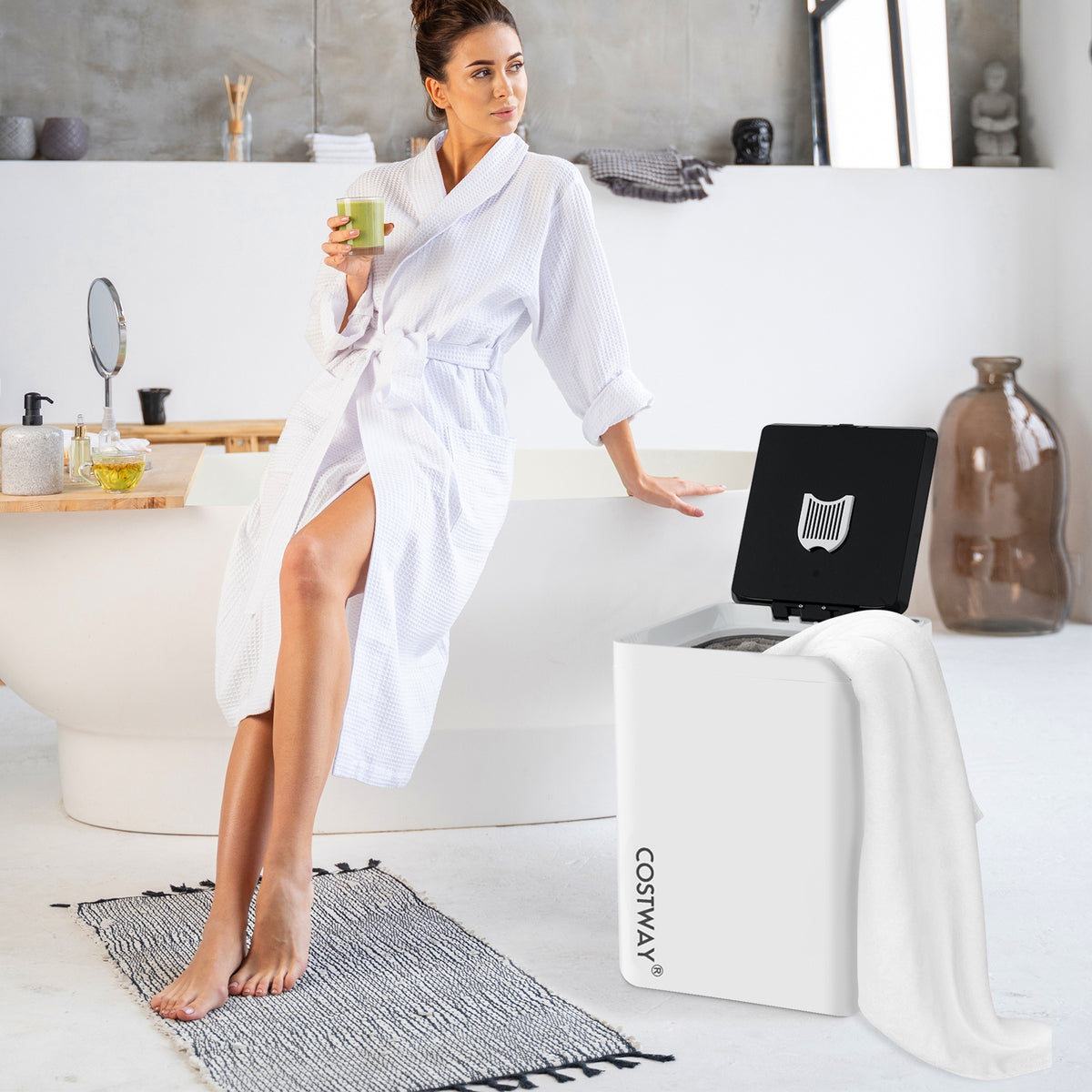 23L Large Towel Warmer Bucket with Timer - White/Black-Dryers-DECOROLALA