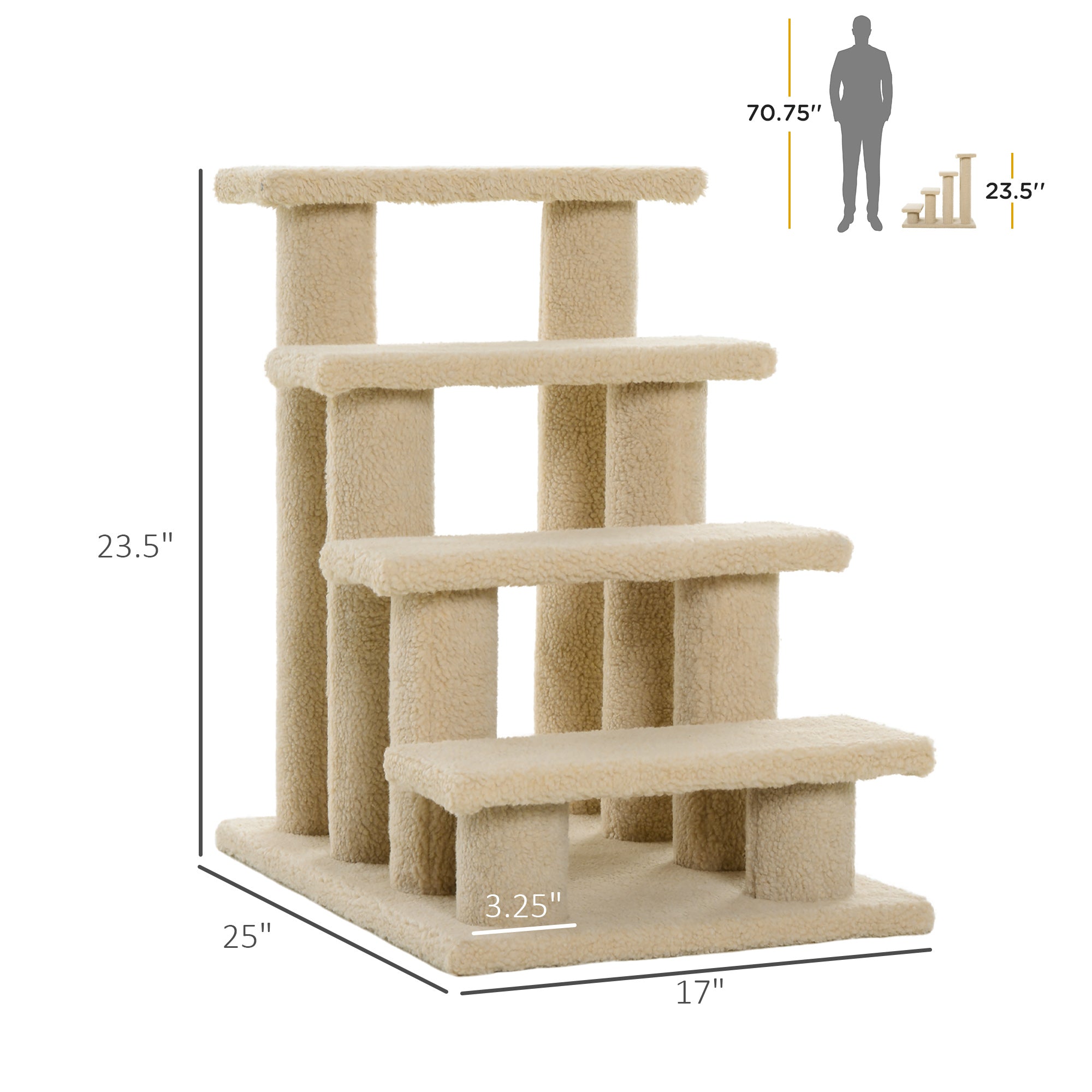 23.5" 4 Tier Pet Stairs Dog Cat Step Scratch Post Furniture, Cream White-Cats-DECOROLALA