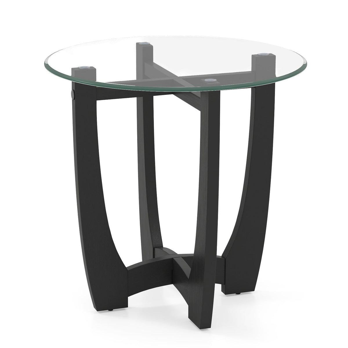 23.5 Inch Round End Side Table with Tempered Glass Tabletop-Black-End & Side Tables-DECOROLALA