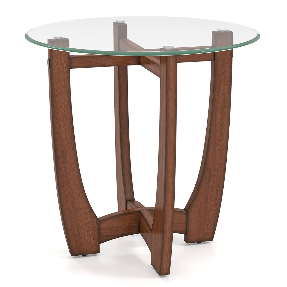 23.5 Inch Round End Side Table with Tempered Glass Tabletop-Walnut-End & Side Tables-DECOROLALA
