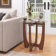23.5 Inch Round End Side Table with Tempered Glass Tabletop-Walnut-End & Side Tables-DECOROLALA