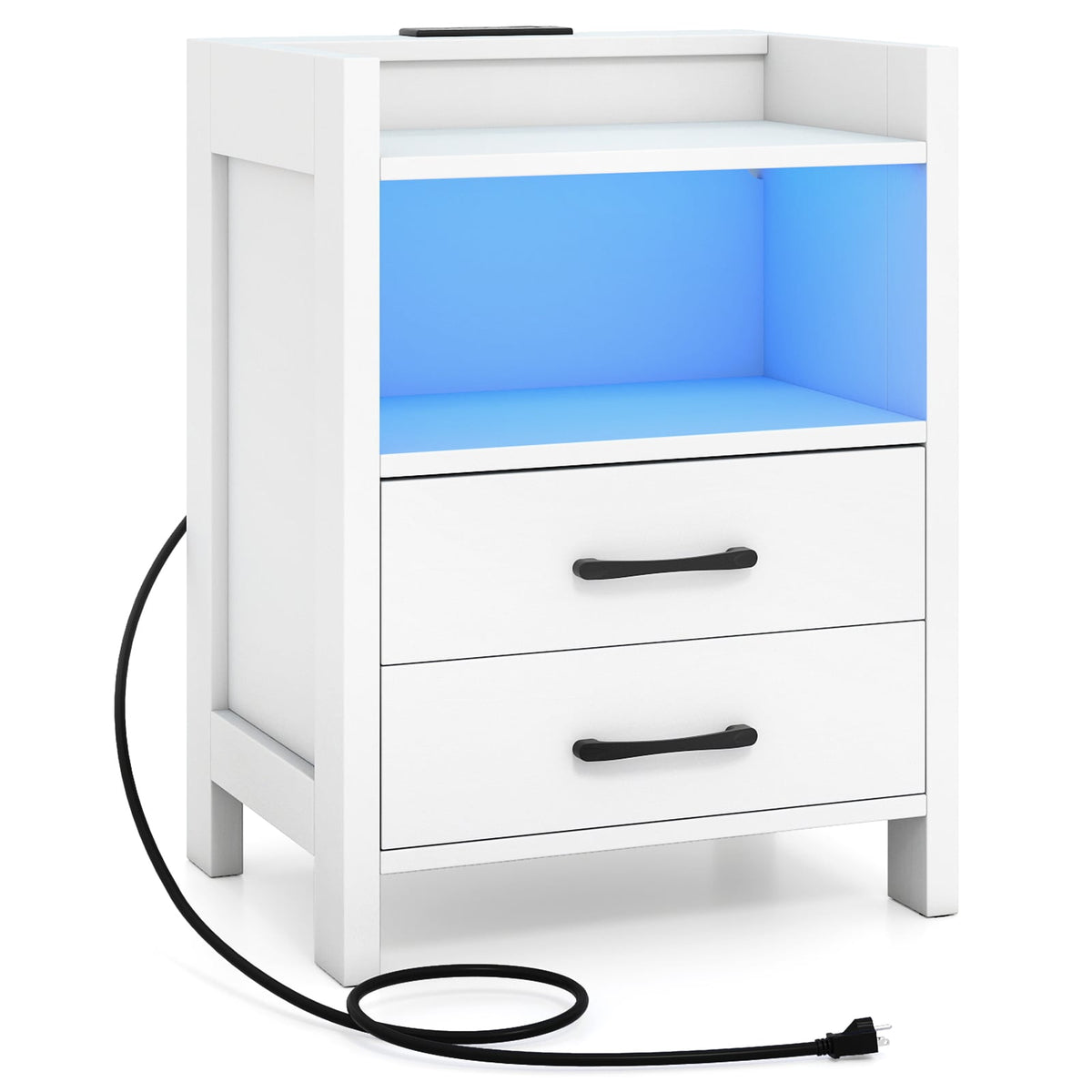 23.5 Inches Nightstand with Charging Station and Open Storage Shelf-White-End & Side Tables-DECOROLALA