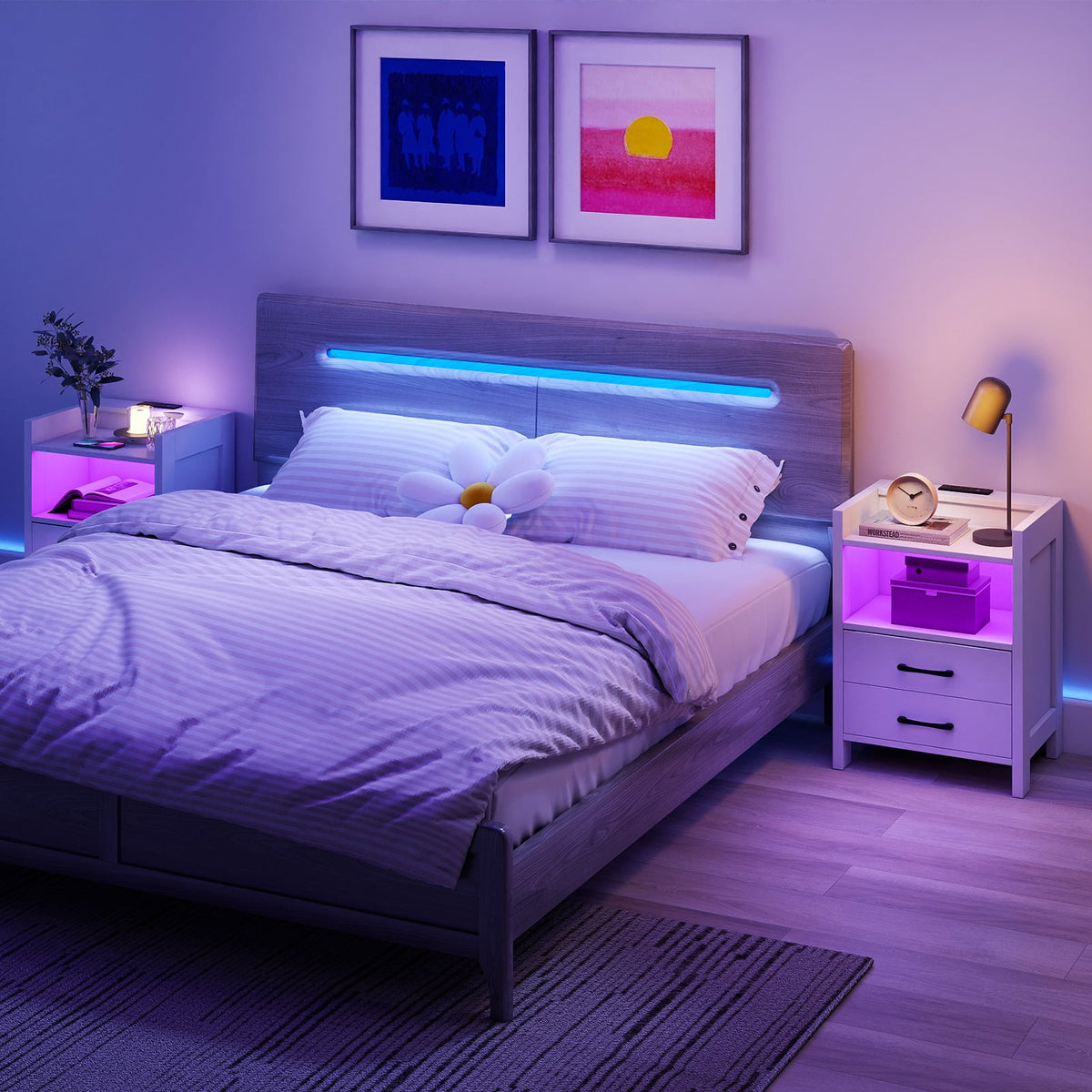 23.5 Inches Nightstand with Charging Station and Open Storage Shelf-White-End & Side Tables-DECOROLALA