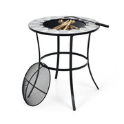 23.5 Inches Round Fire Pit Table with Mesh Cover and Fire Poker-Fire Pit Tables-DECOROLALA
