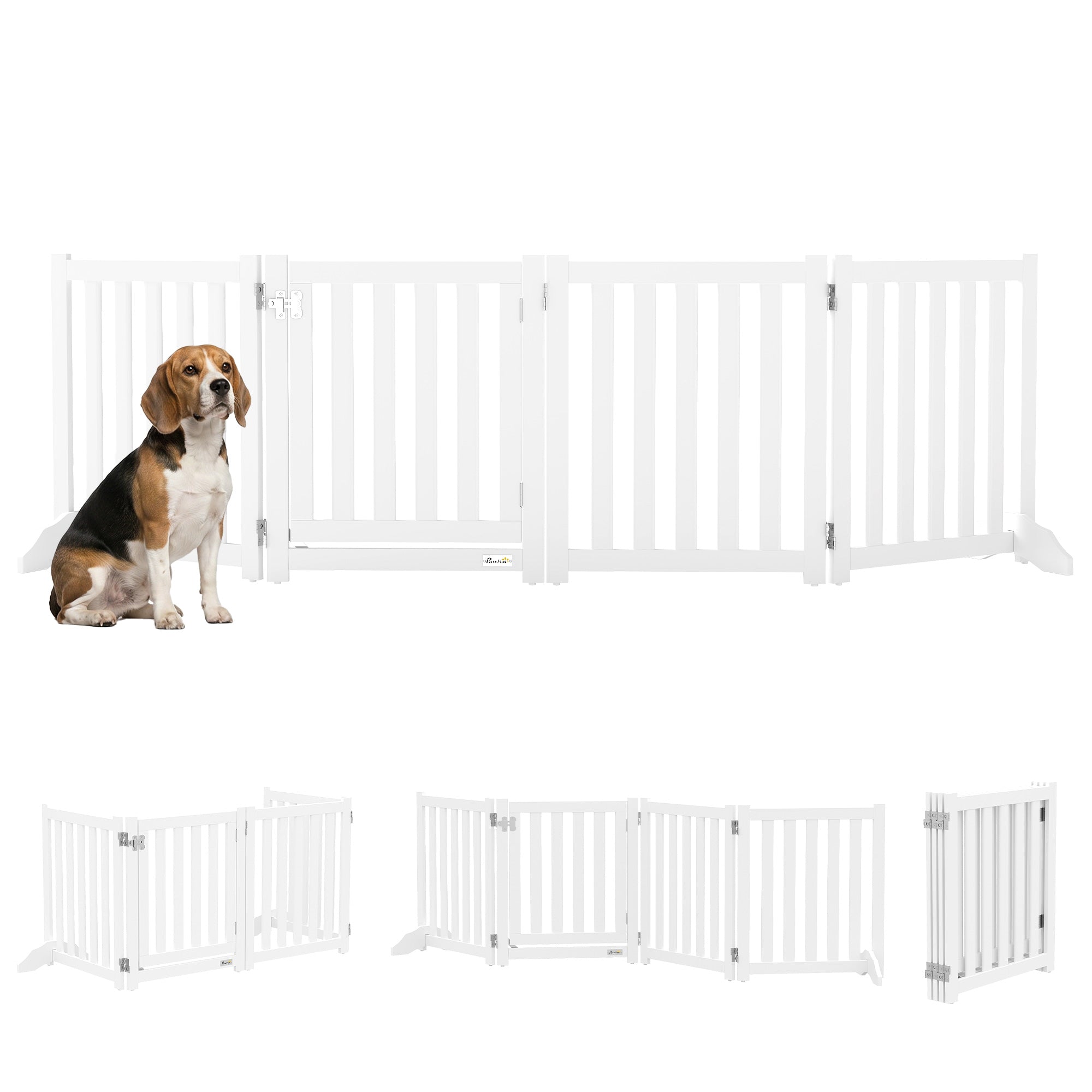 23.5"H Foldable 4-Panel Freestanding Dog Gate with Door - White-Dogs-DECOROLALA