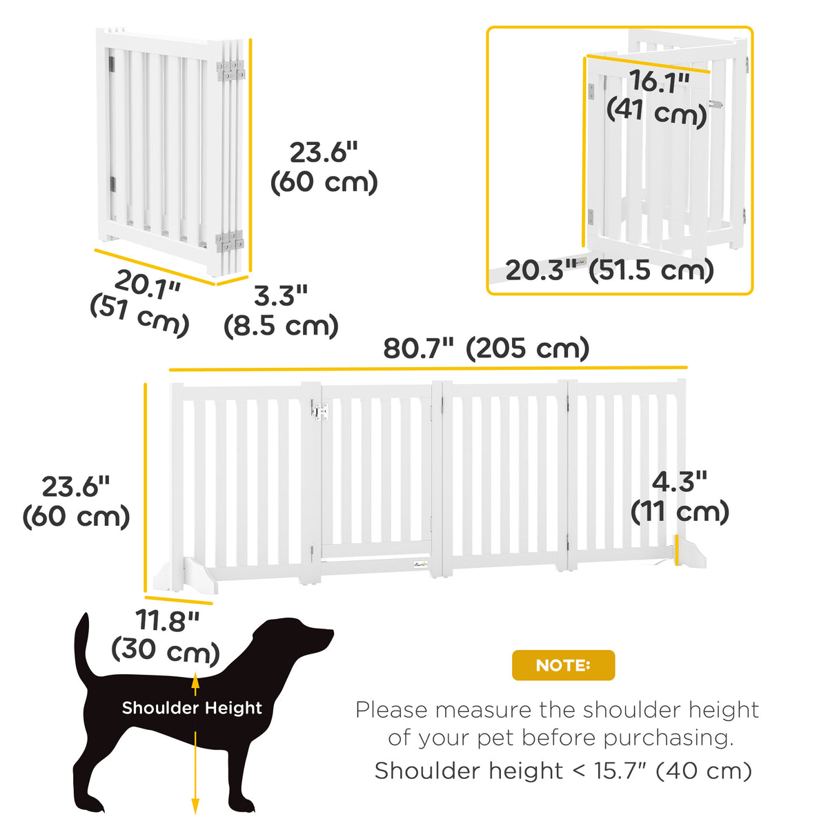 23.5"H Foldable 4-Panel Freestanding Dog Gate with Door - White-Dogs-DECOROLALA