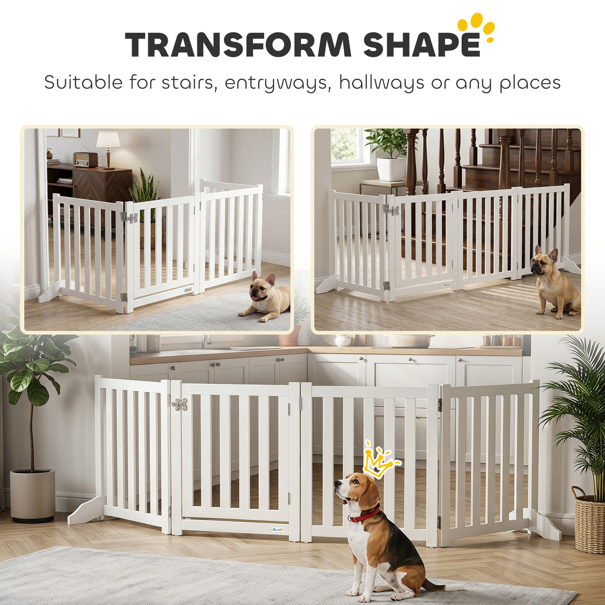23.5"H Foldable 4-Panel Freestanding Dog Gate with Door - White-Dogs-DECOROLALA