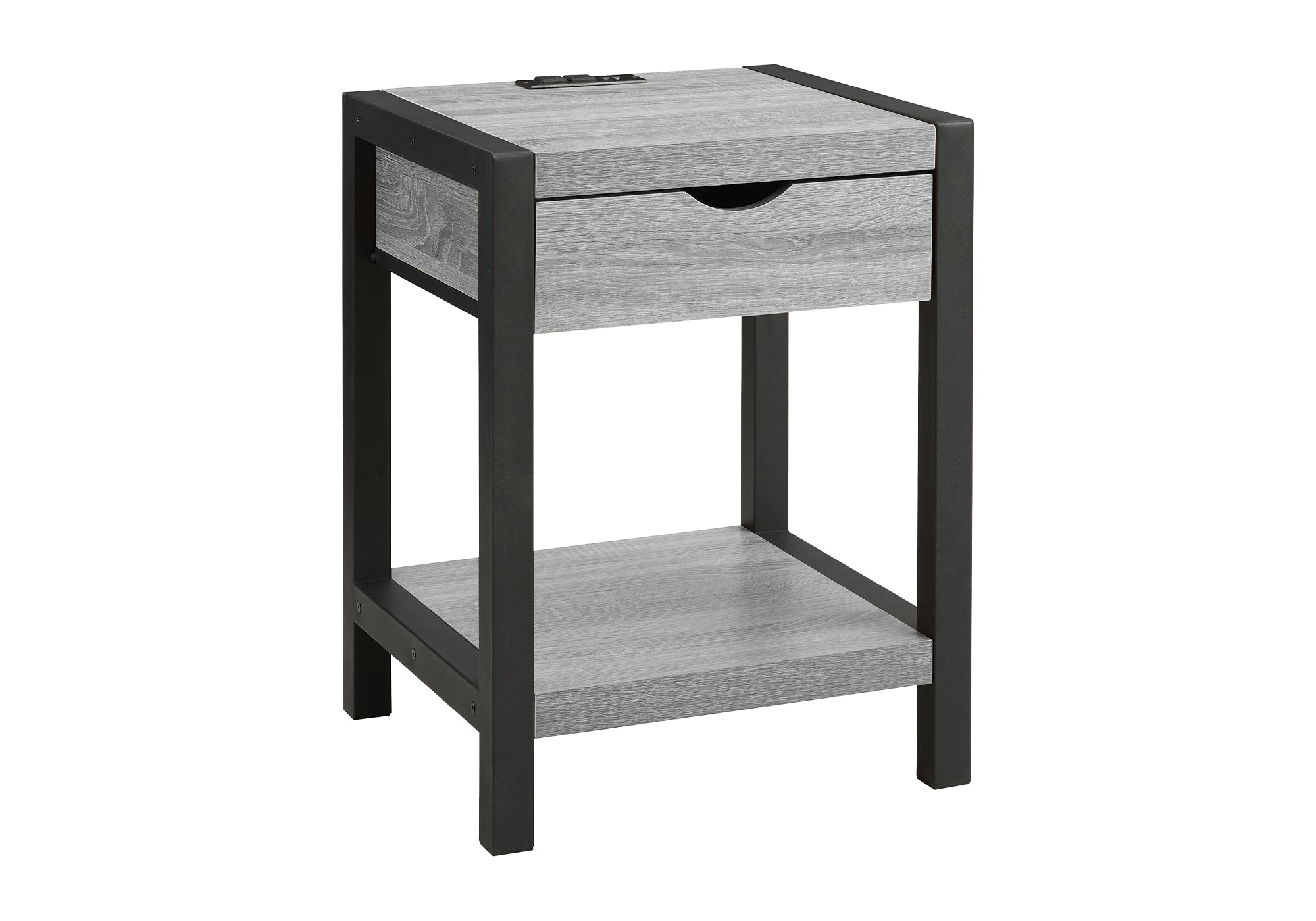 24" Accent Table with USB Port, Storage Drawer & 2-Tier Shelf-Accent Table-DECOROLALA