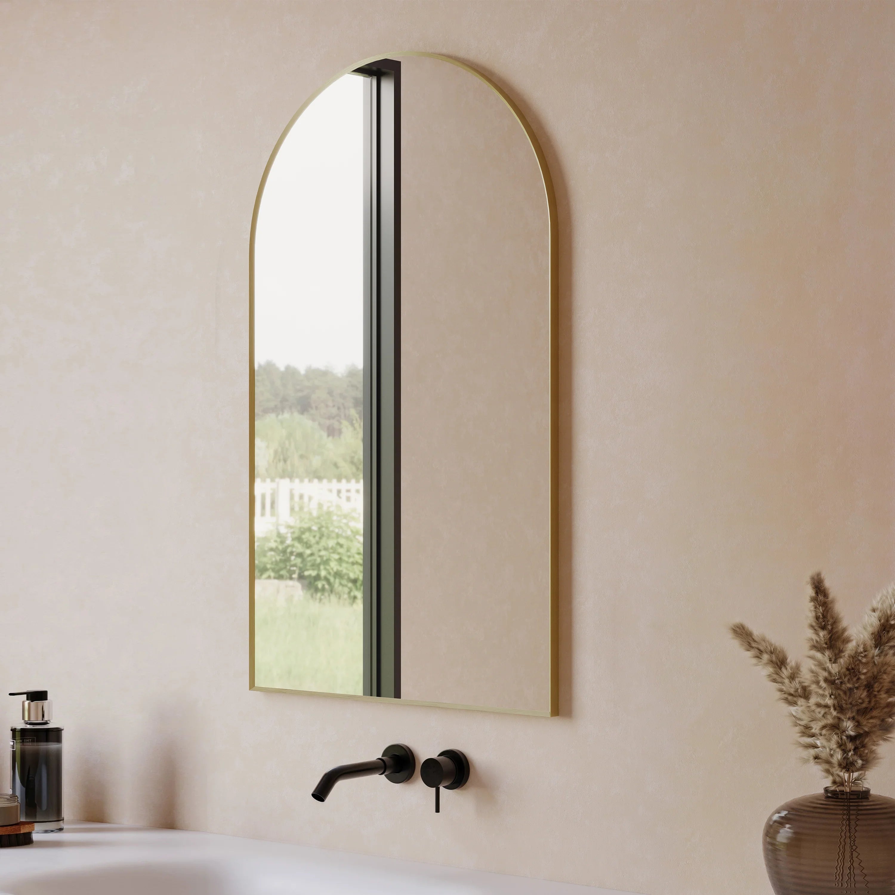 24" Arched Aluminum Frame Mirror in Brushed Gold-Migration_Mirrors-DECOROLALA