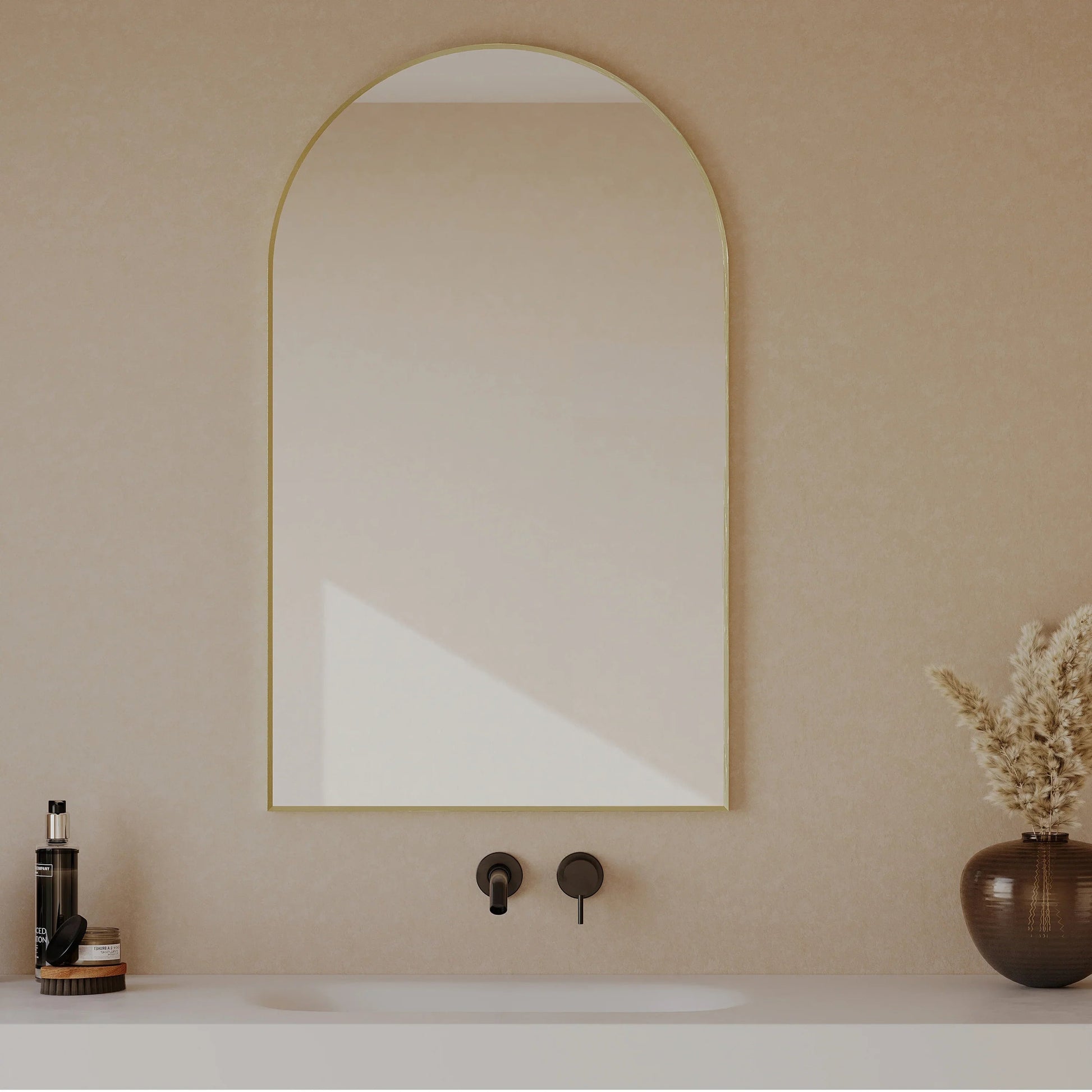 24" Arched Aluminum Frame Mirror in Brushed Gold-Migration_Mirrors-DECOROLALA