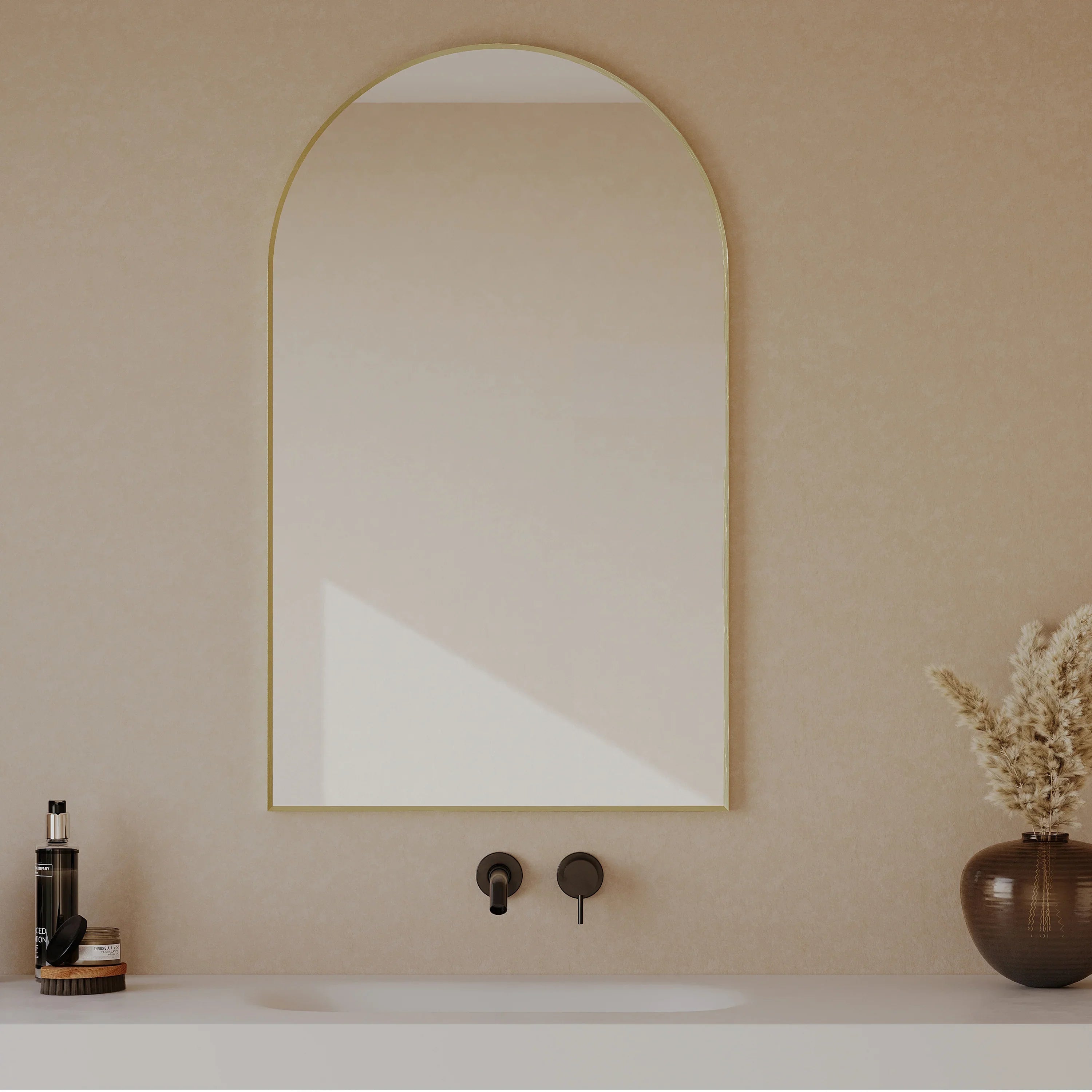 24" Arched Aluminum Frame Mirror in Brushed Gold-Migration_Mirrors-DECOROLALA