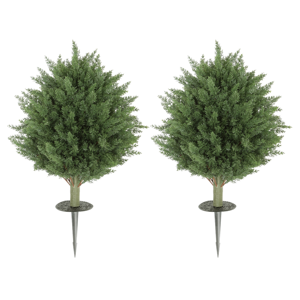 24" Artificial Cypress Trees with Ground Stake, Set of 2 Artificial Plants for Indoor & Outdoor, UV Resistant, Green-Artificial Trees-DECOROLALA