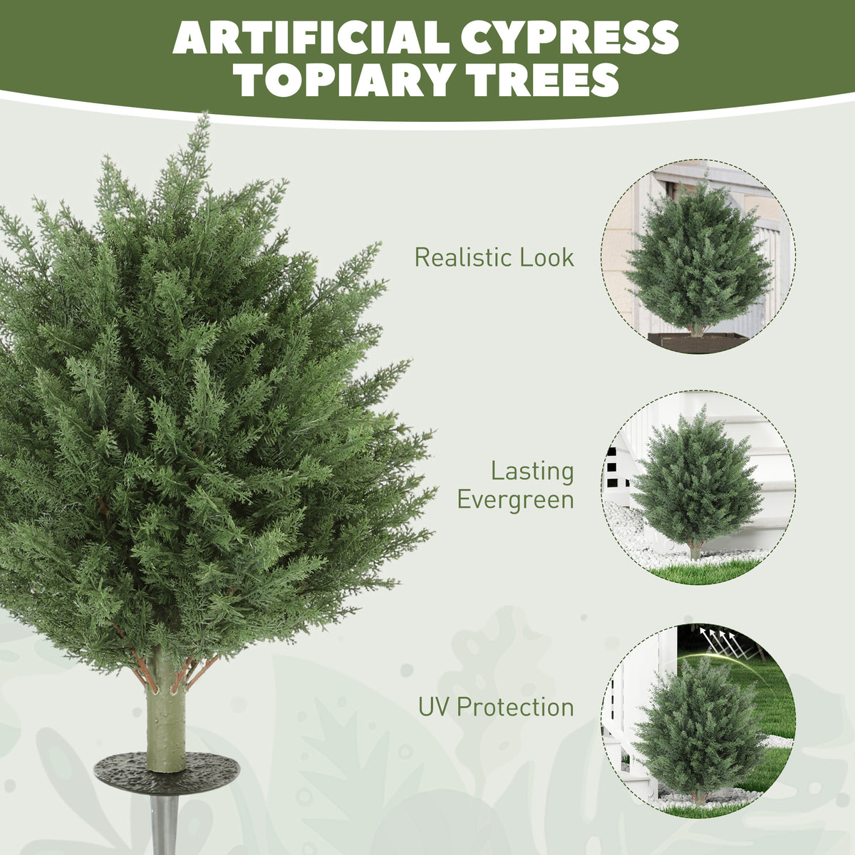 24" Artificial Cypress Trees with Ground Stake, Set of 2 Artificial Plants for Indoor & Outdoor, UV Resistant, Green-Artificial Trees-DECOROLALA