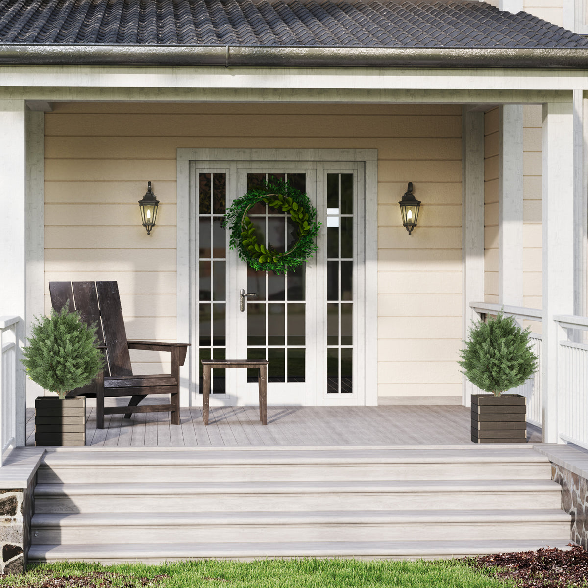 24" Artificial Cypress Trees with Ground Stake, Set of 2 Artificial Plants for Indoor & Outdoor, UV Resistant, Green-Artificial Trees-DECOROLALA