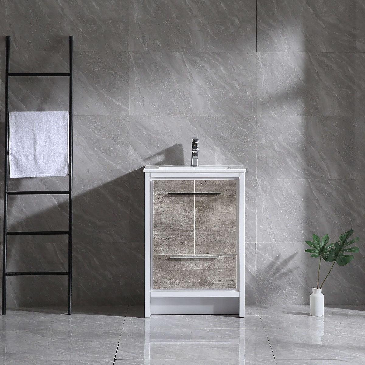 24" Ash Freestanding Bathroom Vanity with White Ceramic Countertop-Migration_Bathroom Vanities-DECOROLALA