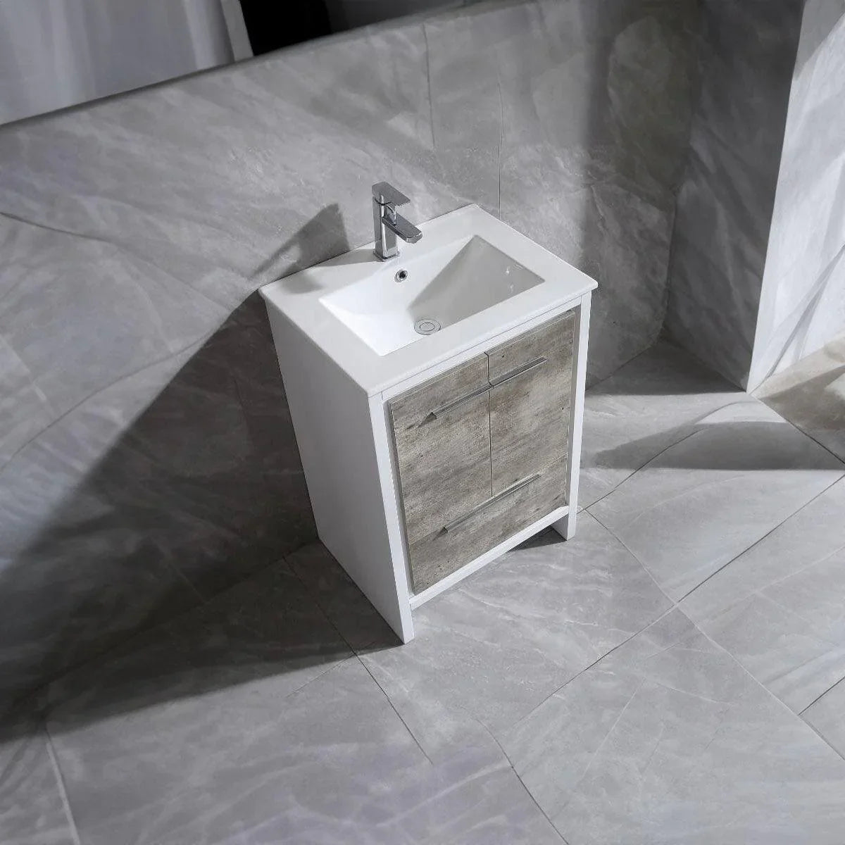 24" Ash Freestanding Bathroom Vanity with White Ceramic Countertop-Migration_Bathroom Vanities-DECOROLALA