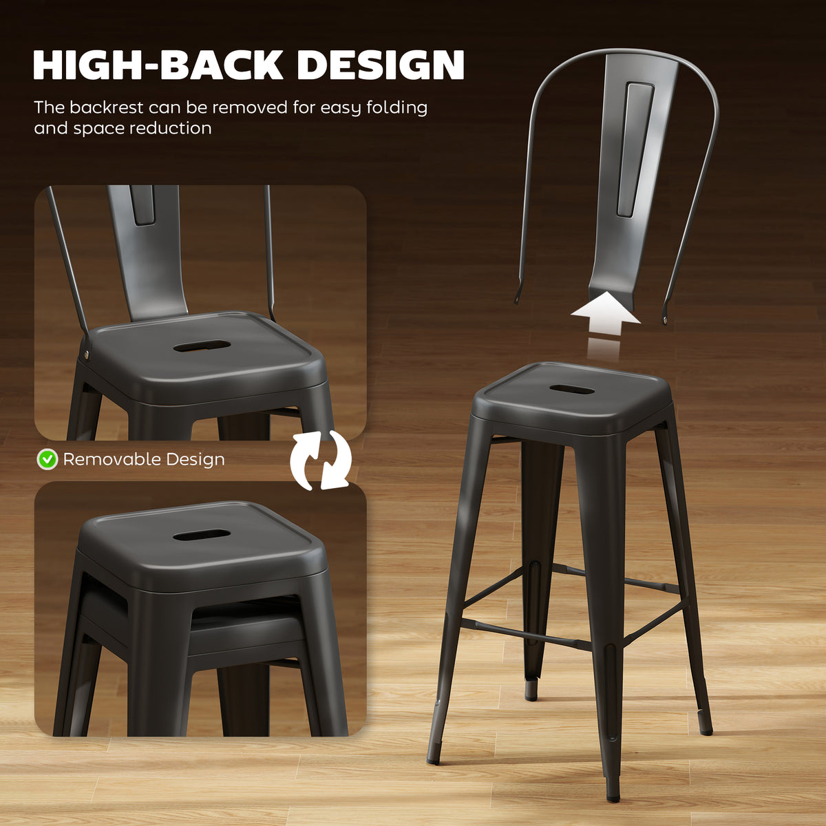 24" Bar Stools Set of 4 Industrial Black Metal-Bar Stools-DECOROLALA