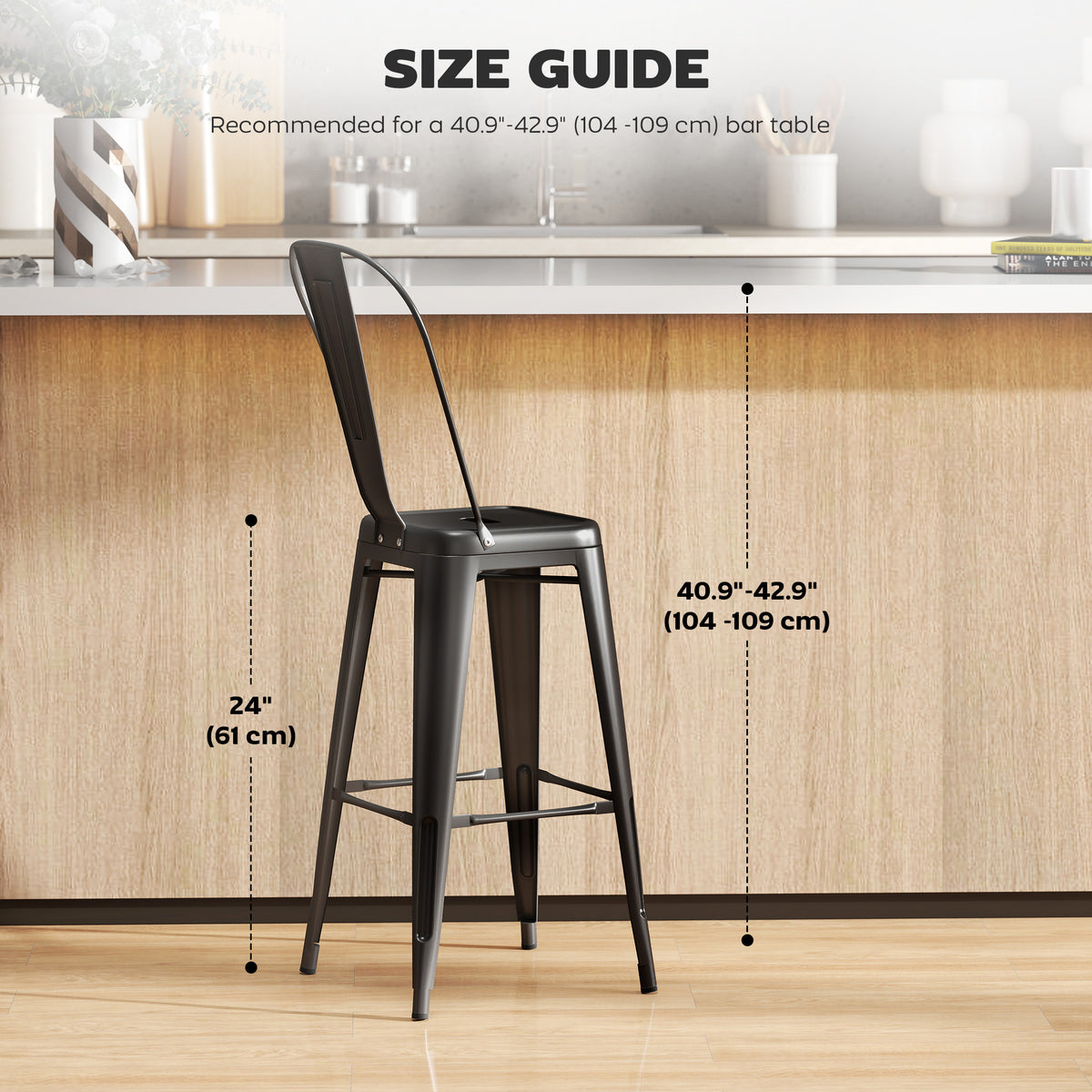 24" Bar Stools Set of 4 Industrial Black Metal-Bar Stools-DECOROLALA