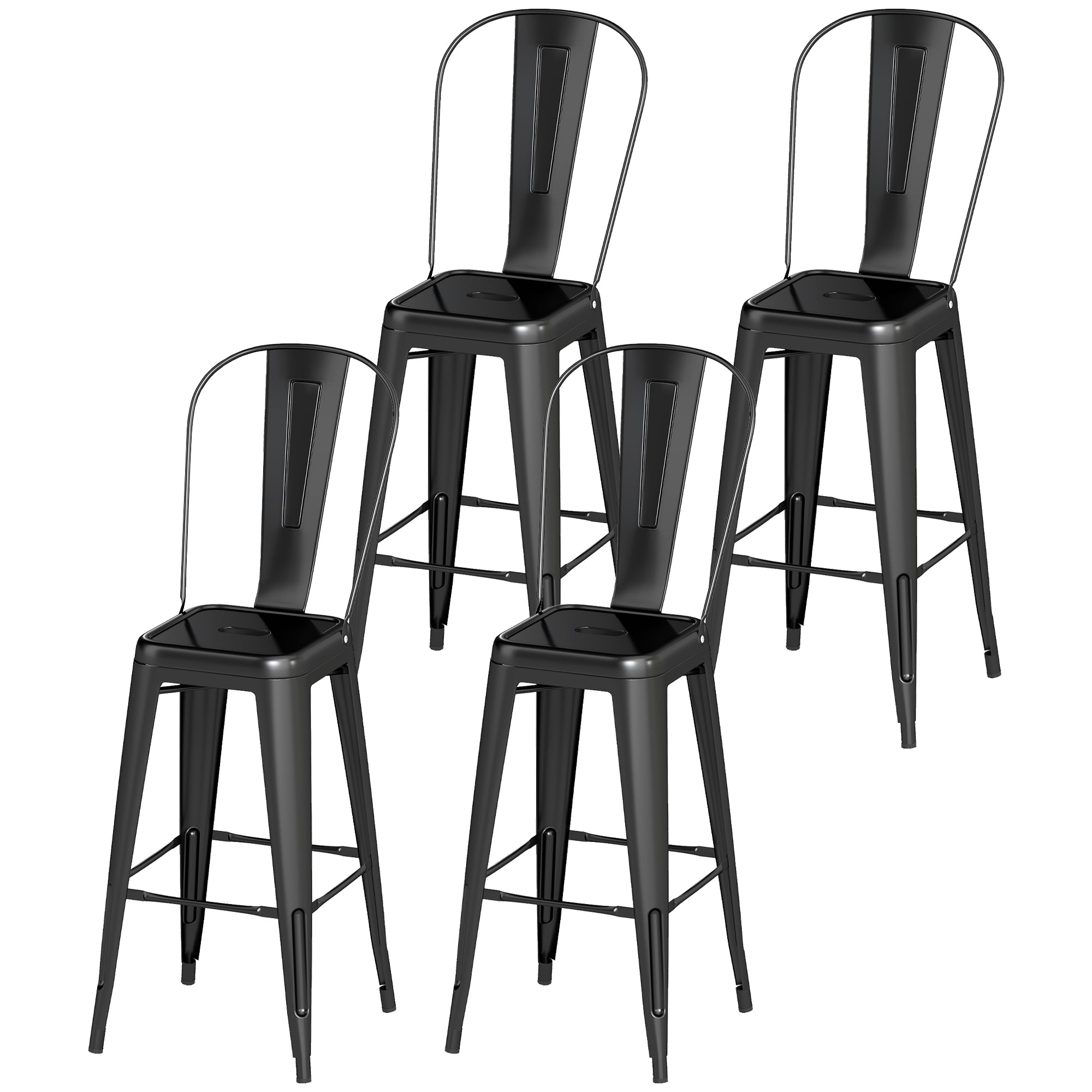 24" Bar Stools Set of 4 Industrial Black Metal-DECOROLALA