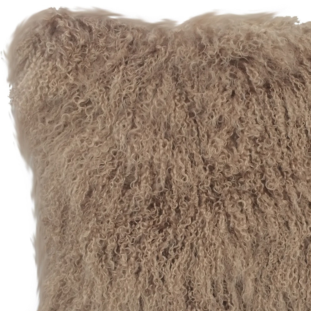 24" Beige Genuine Tibetan Lamb Fur Pillow With Microsuede Backing-Accent Throw Pillows-DECOROLALA