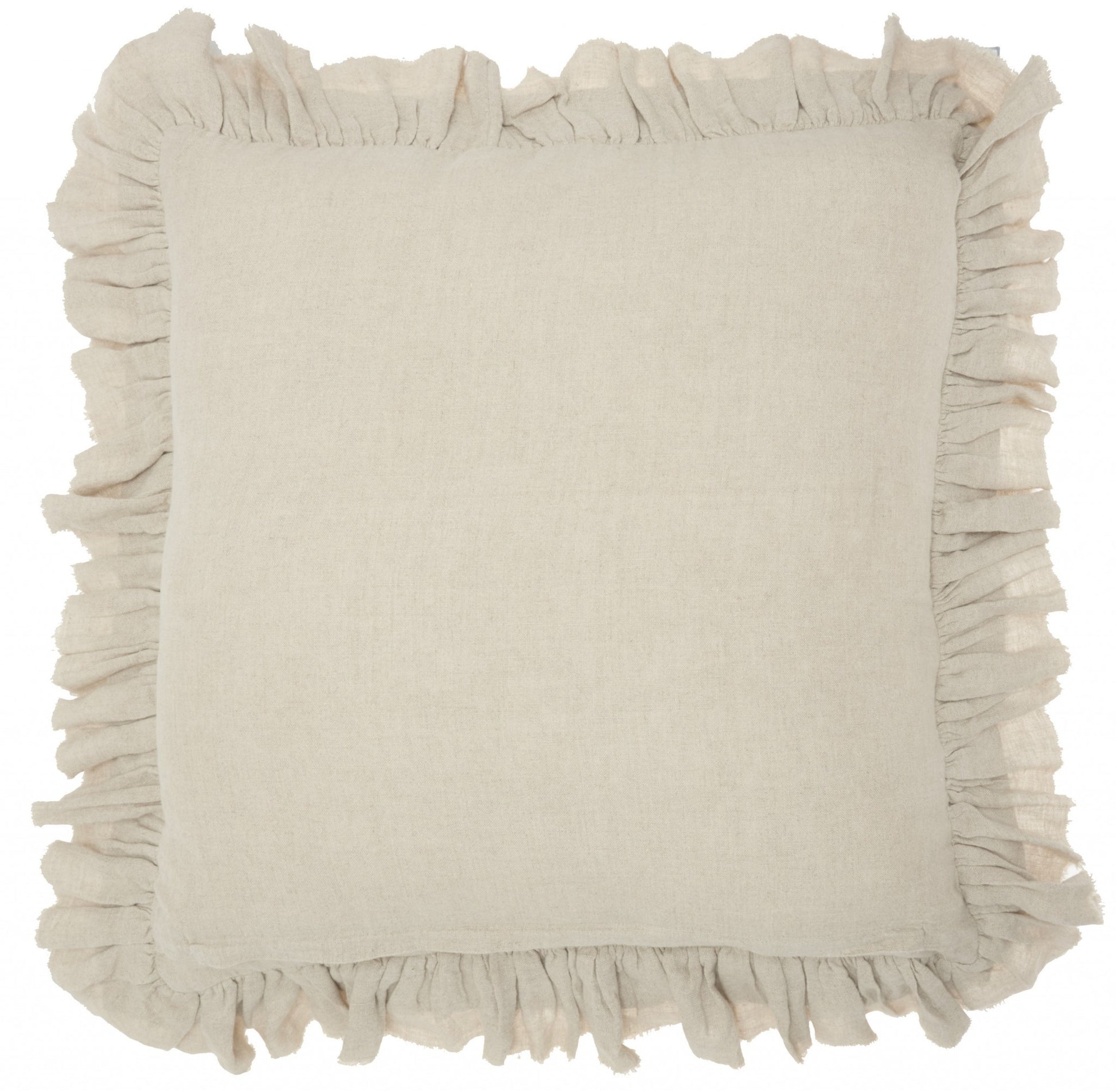 24" Beige Pillow With Ruffled Edges-Accent Throw Pillows-DECOROLALA