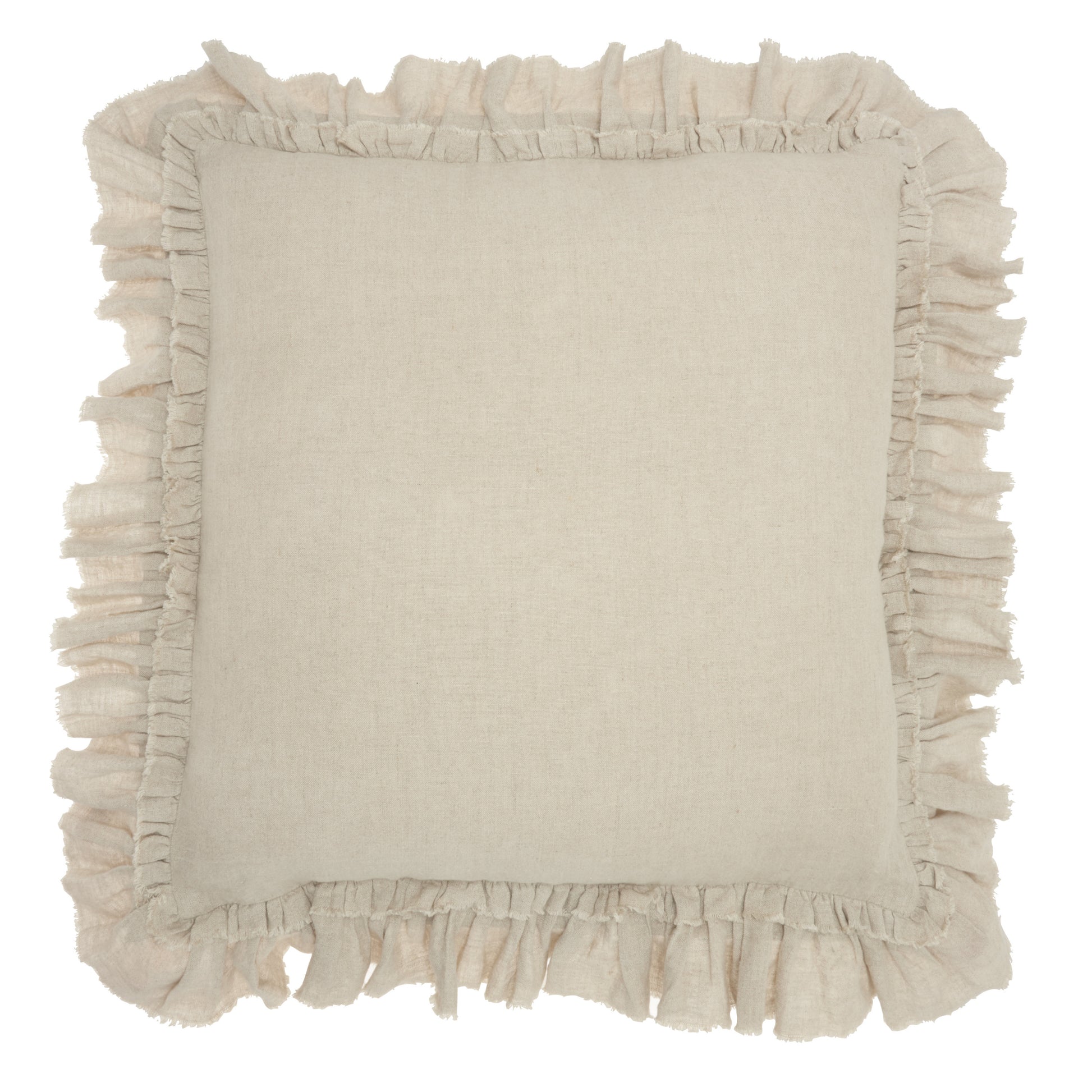 24" Beige Pillow With Ruffled Edges-Accent Throw Pillows-DECOROLALA