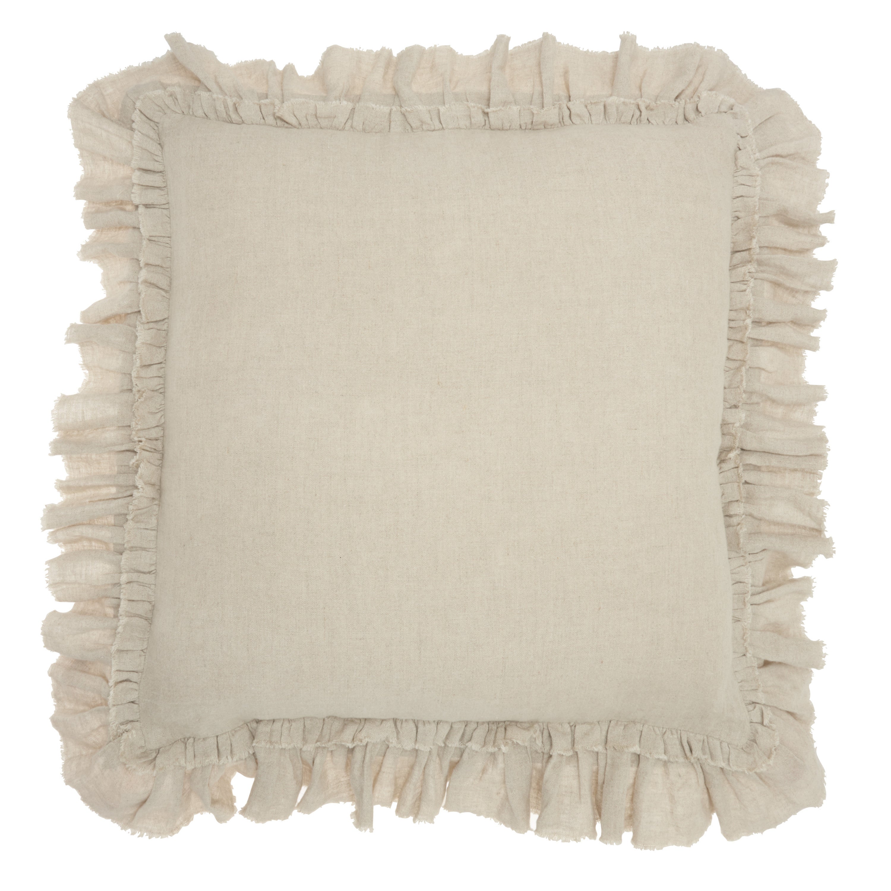 24" Beige Pillow With Ruffled Edges-Accent Throw Pillows-DECOROLALA