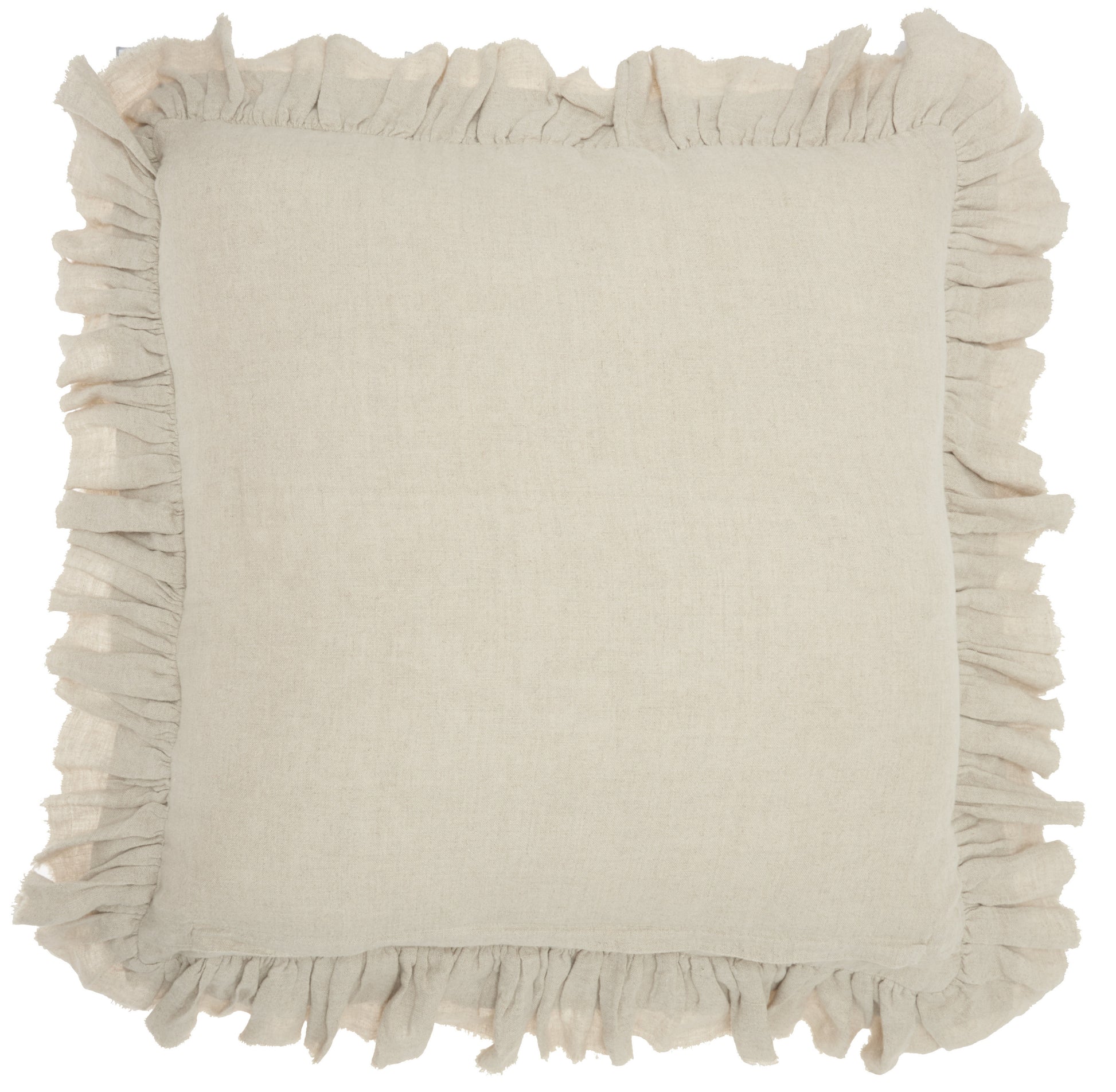 24" Beige Pillow With Ruffled Edges-Accent Throw Pillows-DECOROLALA