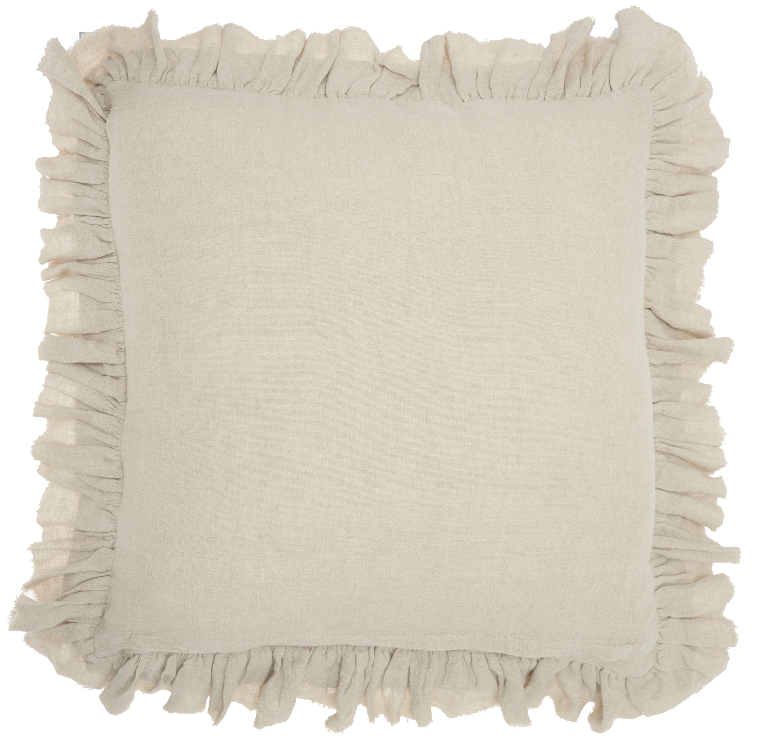 24" Beige Pillow With Ruffled Edges-Accent Throw Pillows-DECOROLALA